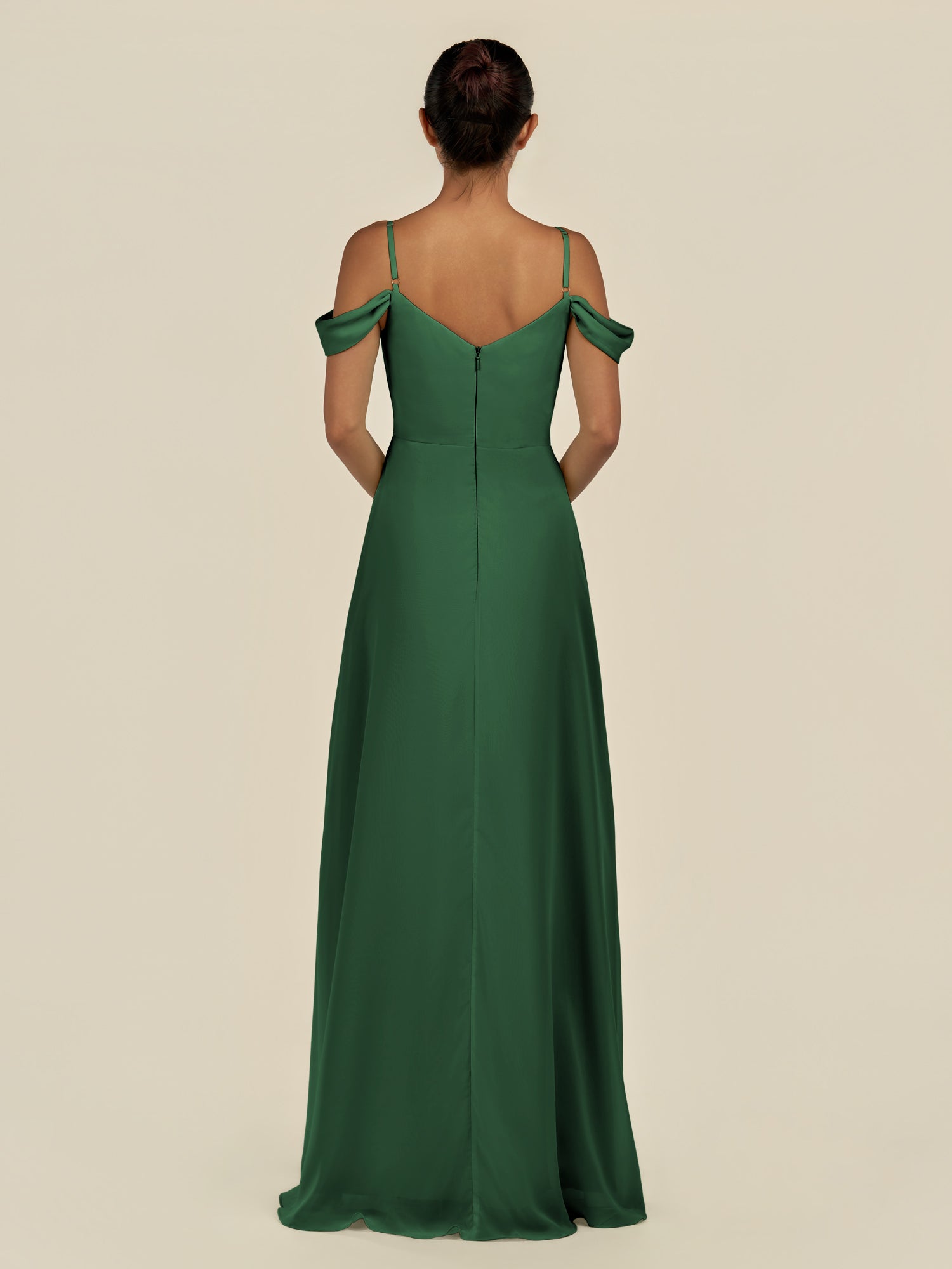 KissDress-Elvani Dark Green A Line Chiffon Off the Shoulder Long Bridesmaid Dress with Pleats