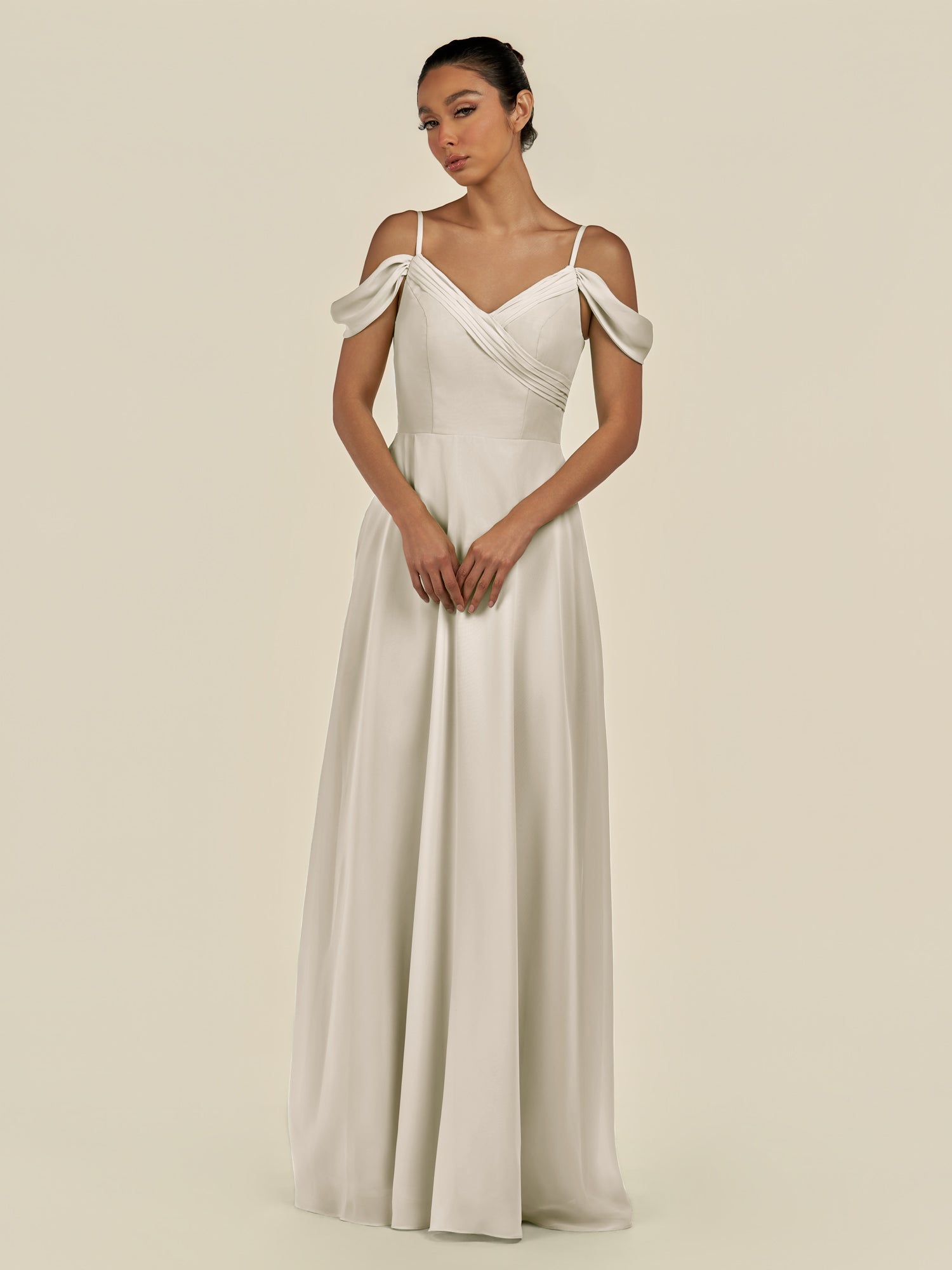 KissDress-Elvani Dove Gray A Line Chiffon Off the Shoulder Long Bridesmaid Dress with Pleats