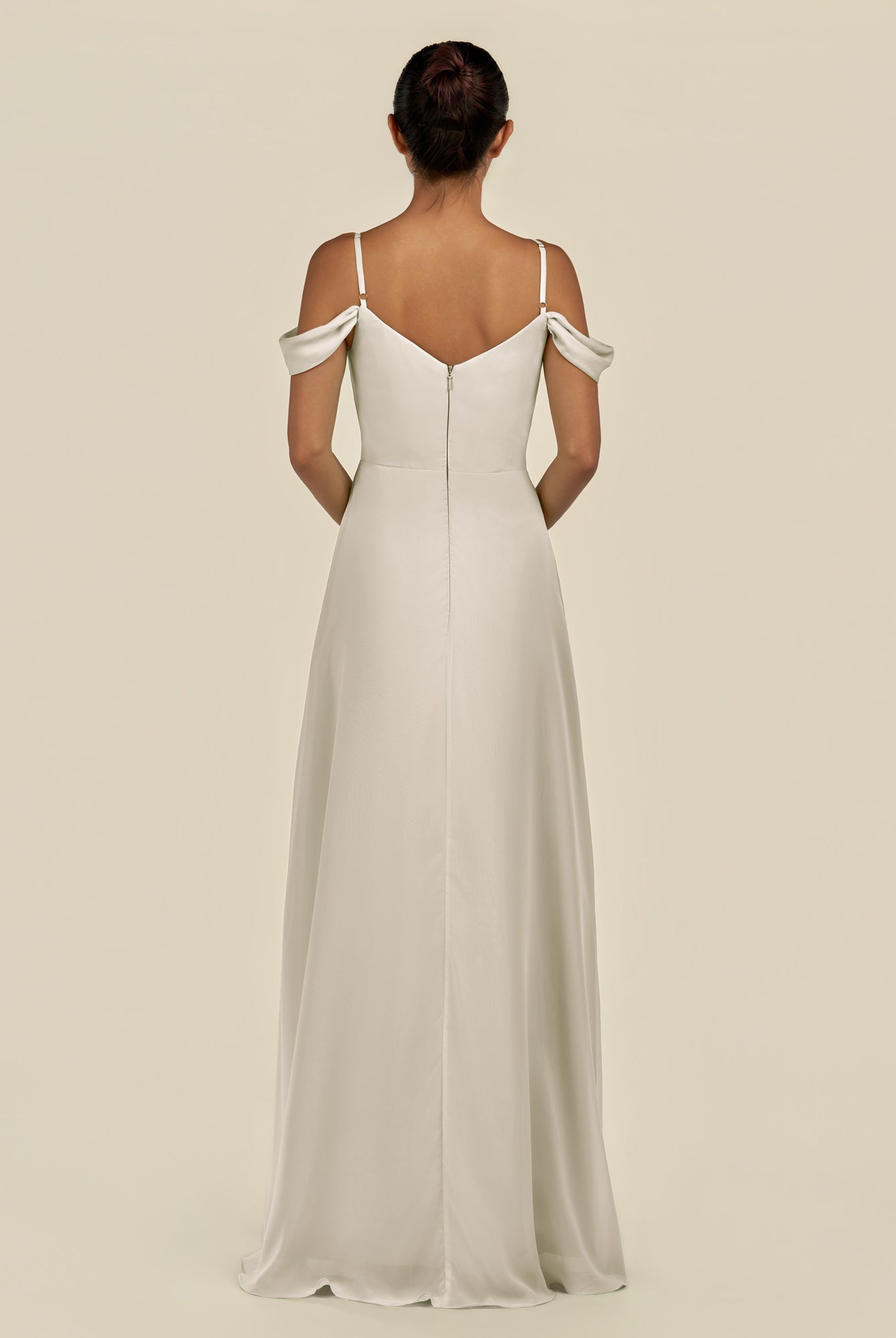 KissDress-Elvani Dove Gray A Line Chiffon Off the Shoulder Long Bridesmaid Dress with Pleats