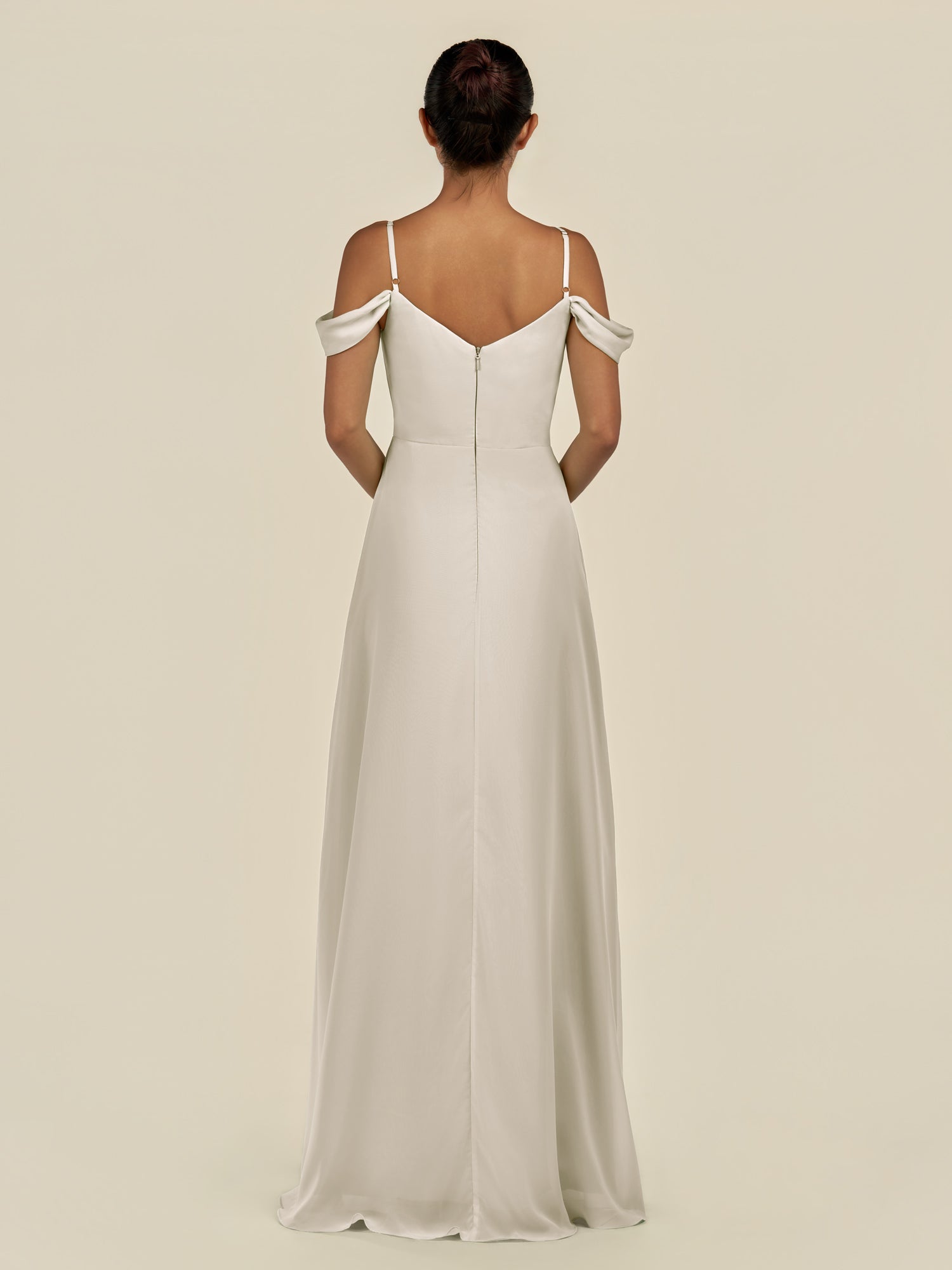 KissDress-Elvani Dove Gray A Line Chiffon Off the Shoulder Long Bridesmaid Dress with Pleats