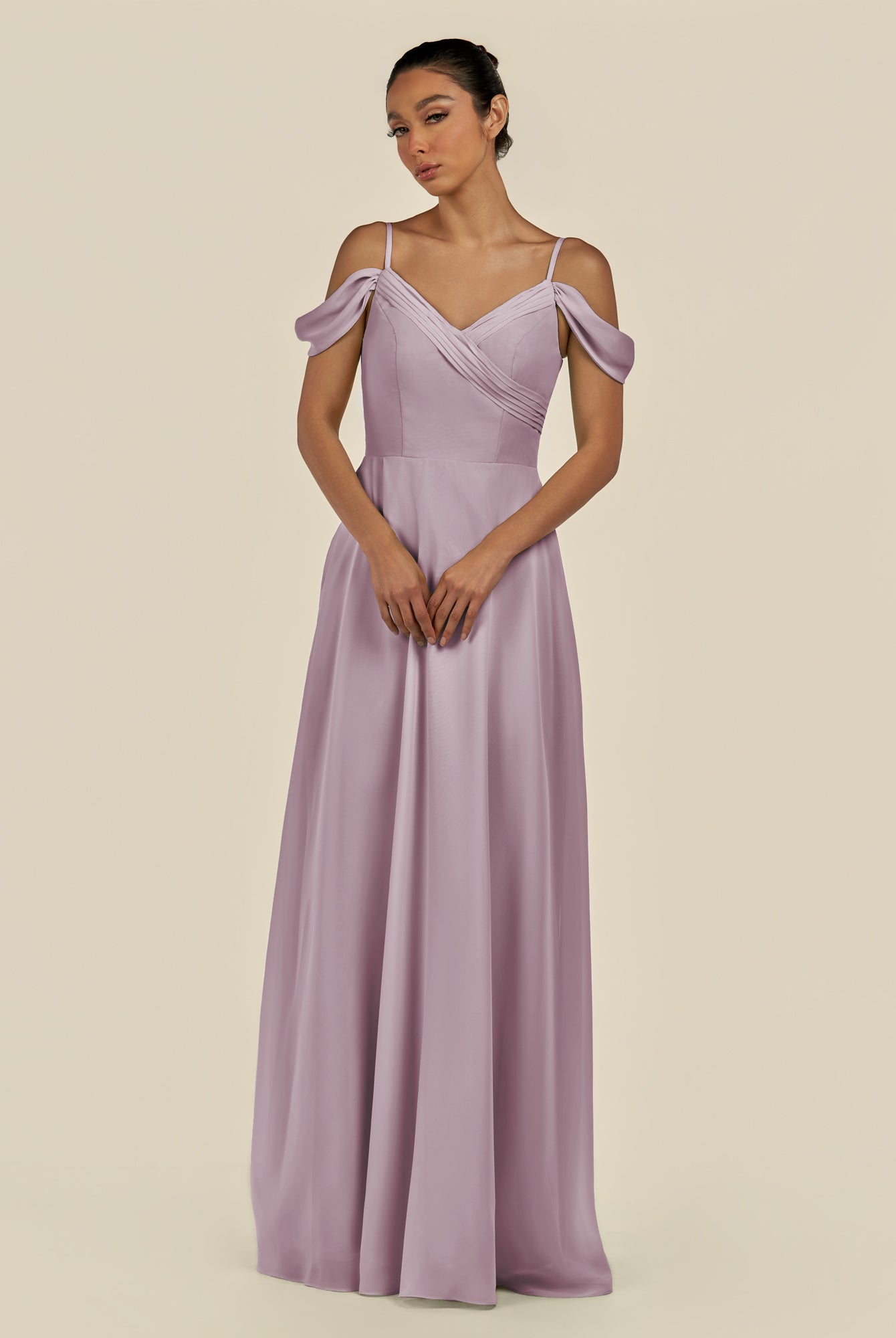 KissDress-Elvani Dusk A Line Chiffon Off the Shoulder Long Bridesmaid Dress with Pleats