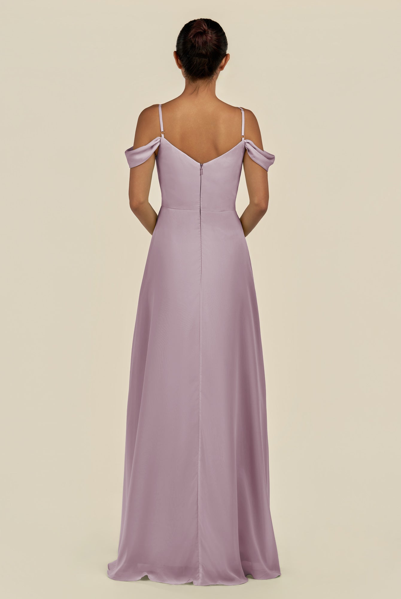 KissDress-Elvani Dusk A Line Chiffon Off the Shoulder Long Bridesmaid Dress with Pleats