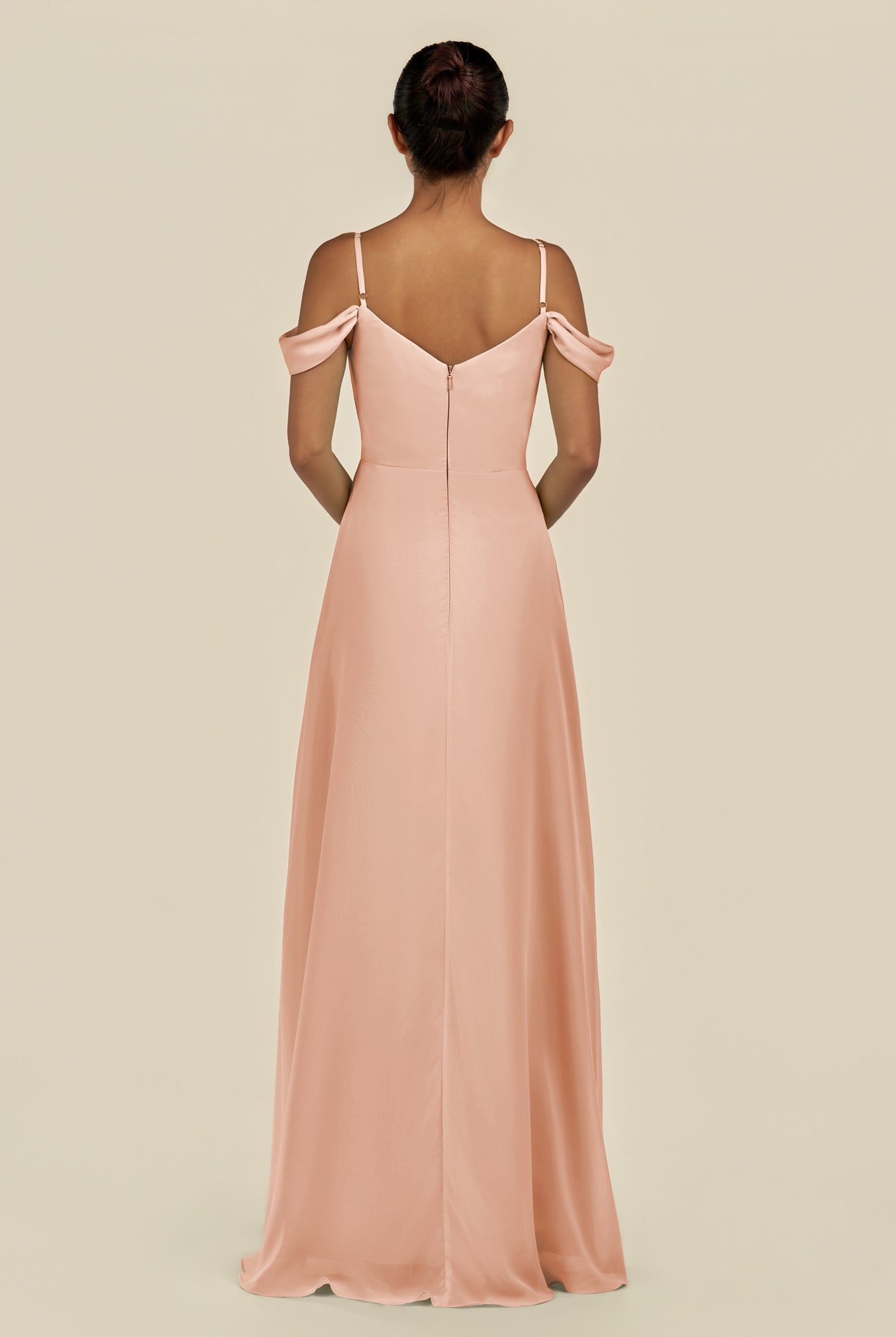 KissDress-Elvani English Rose A Line Chiffon Off the Shoulder Long Bridesmaid Dress with Pleats