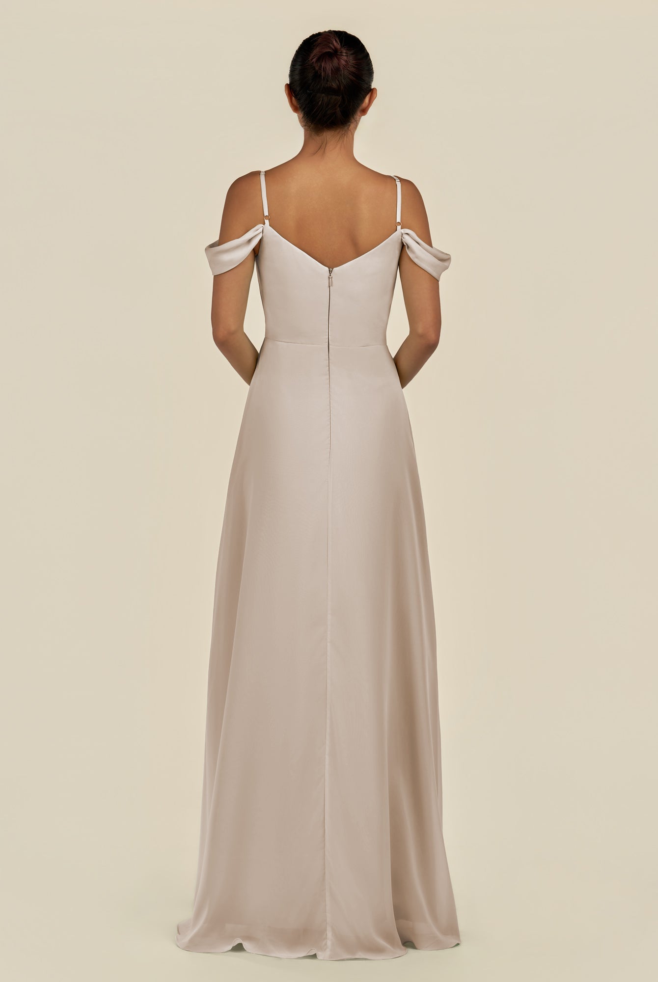 KissDress-Elvani Frost A Line Chiffon Off the Shoulder Long Bridesmaid Dress with Pleats