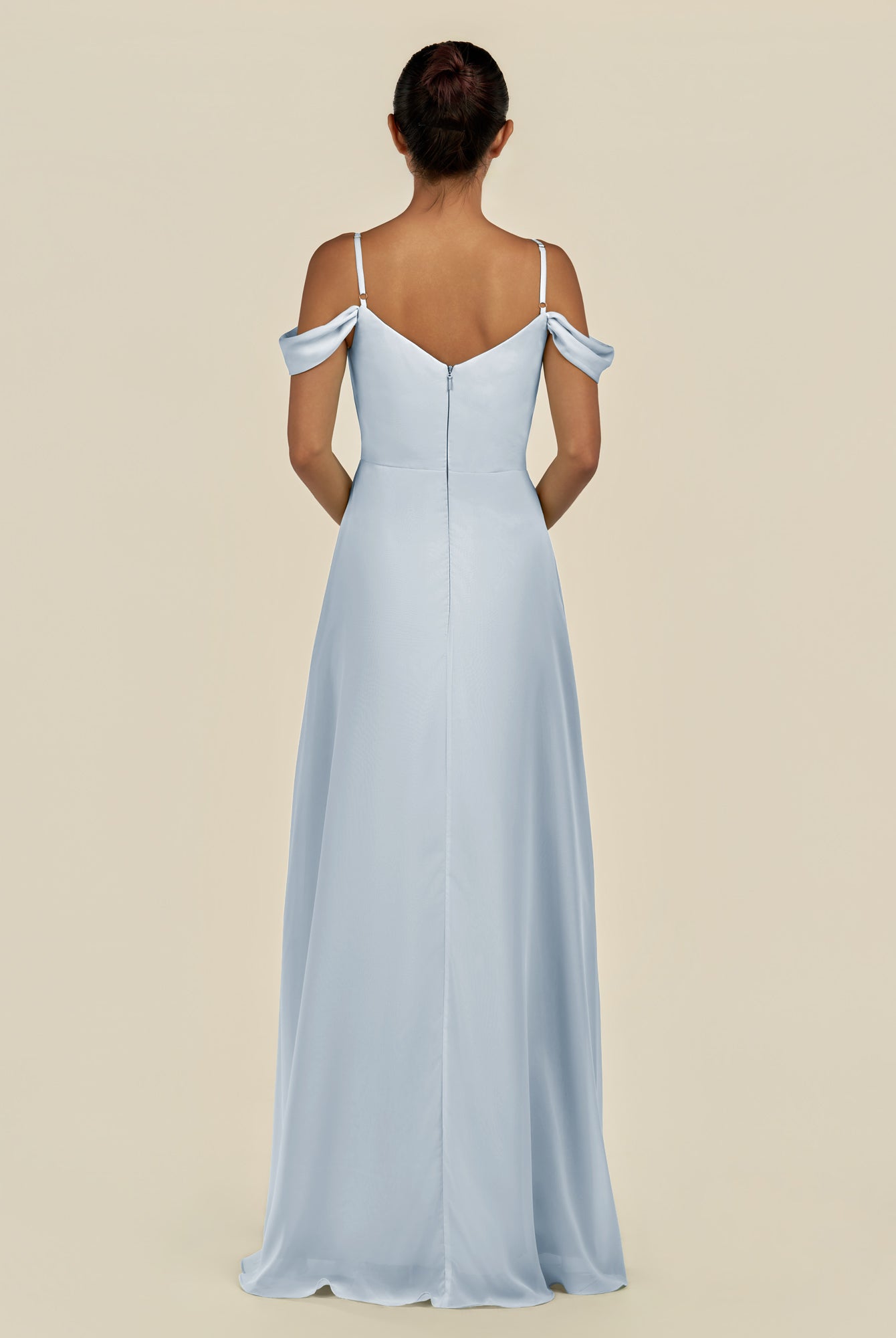 KissDress-Elvani Ice A Line Chiffon Off the Shoulder Long Bridesmaid Dress with Pleats