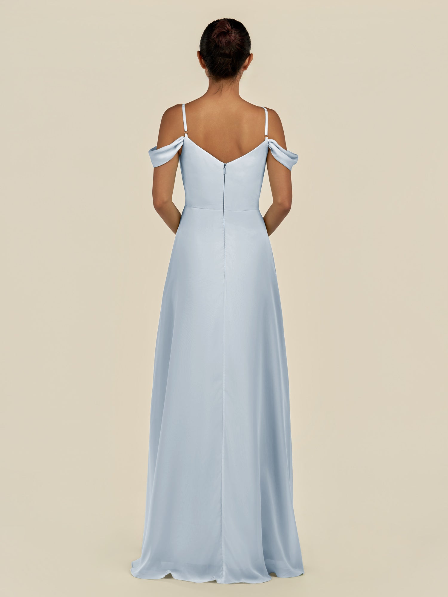 KissDress-Elvani Ice A Line Chiffon Off the Shoulder Long Bridesmaid Dress with Pleats
