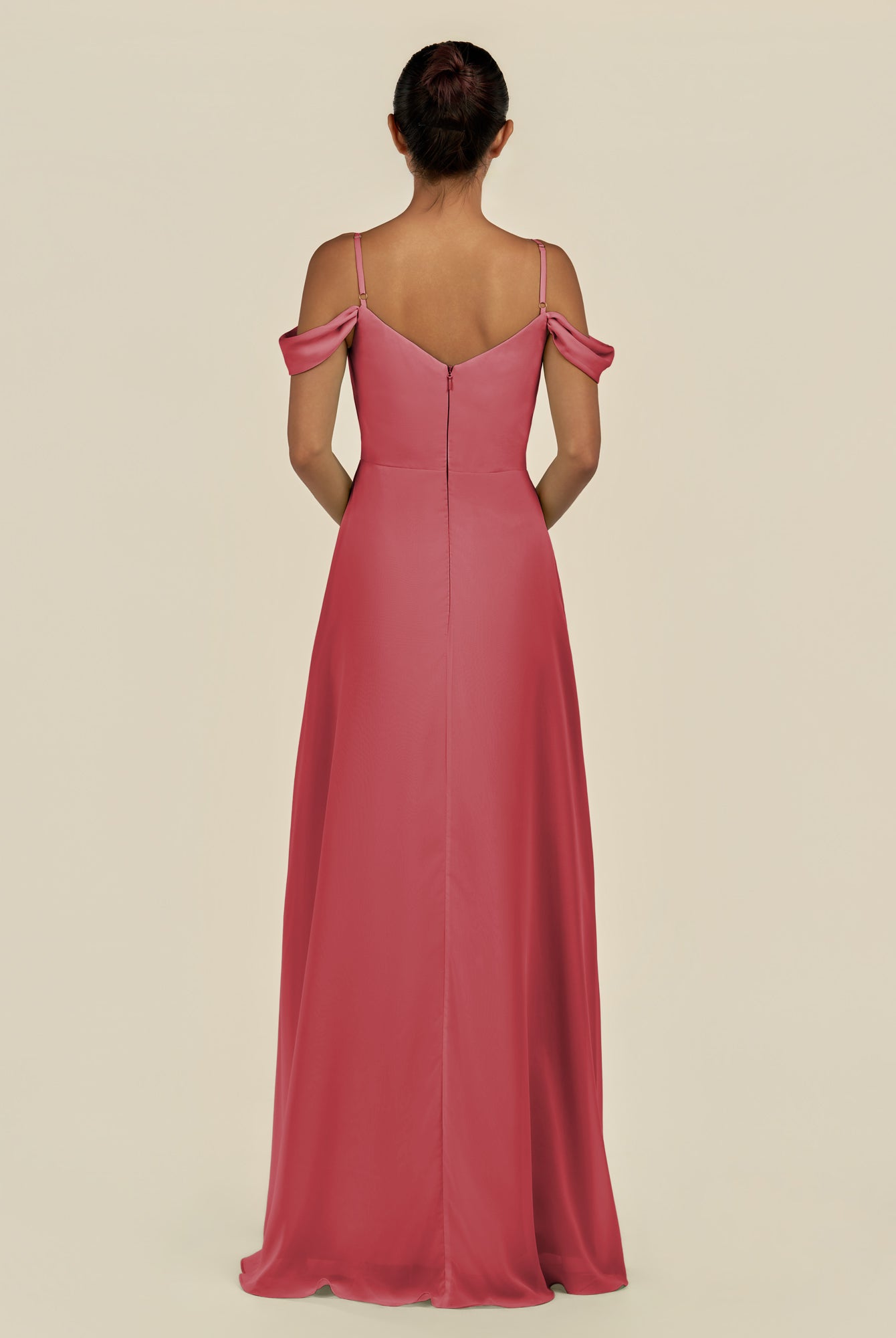 KissDress-Elvani Merlot A Line Chiffon Off the Shoulder Long Bridesmaid Dress with Pleats