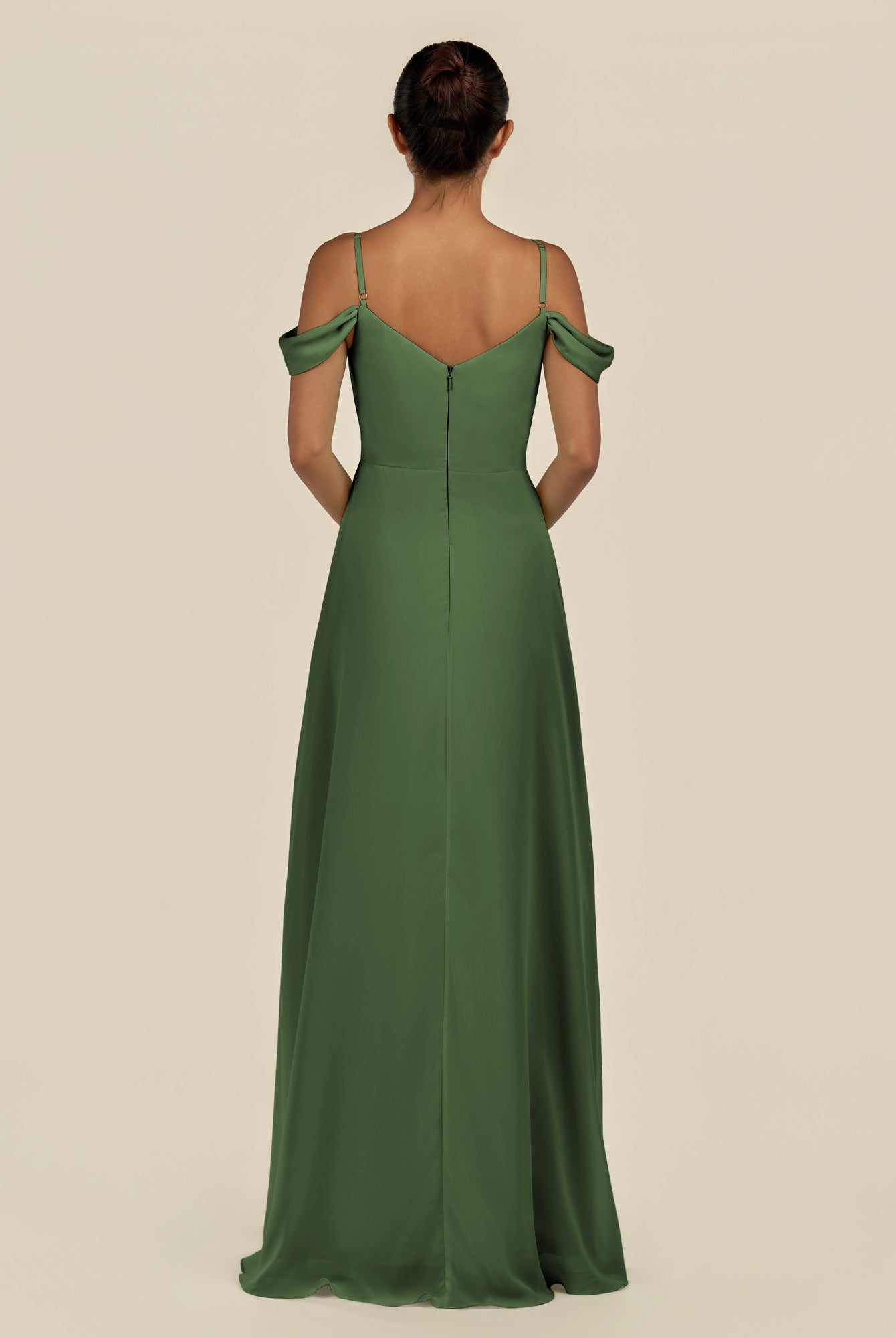 KissDress-Elvani Moss A Line Chiffon Off the Shoulder Long Bridesmaid Dress with Pleats