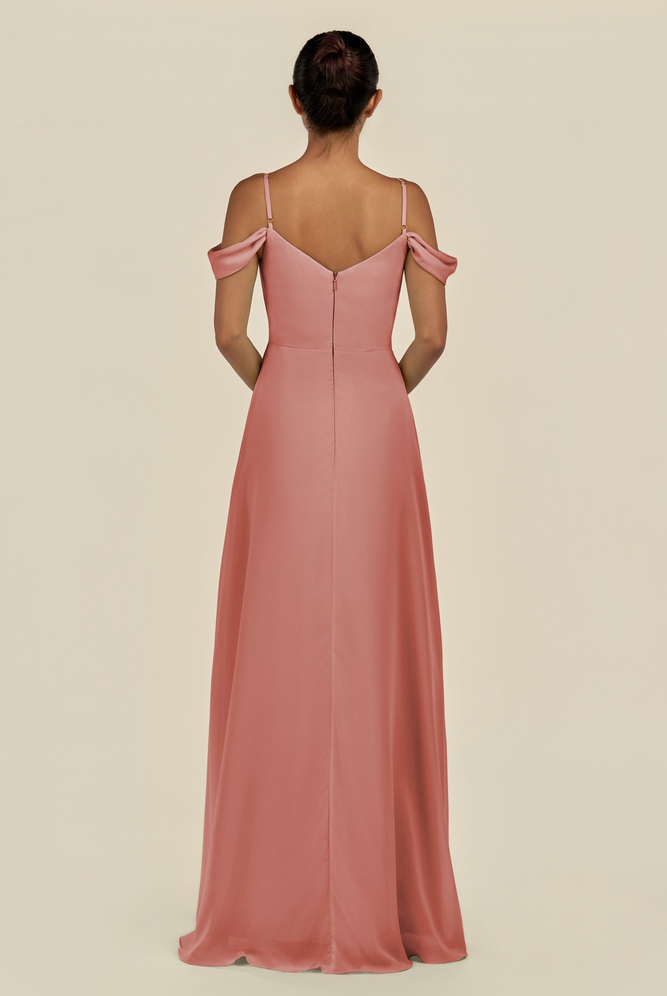 KissDress-Elvani Mulberry A Line Chiffon Off the Shoulder Long Bridesmaid Dress with Pleats