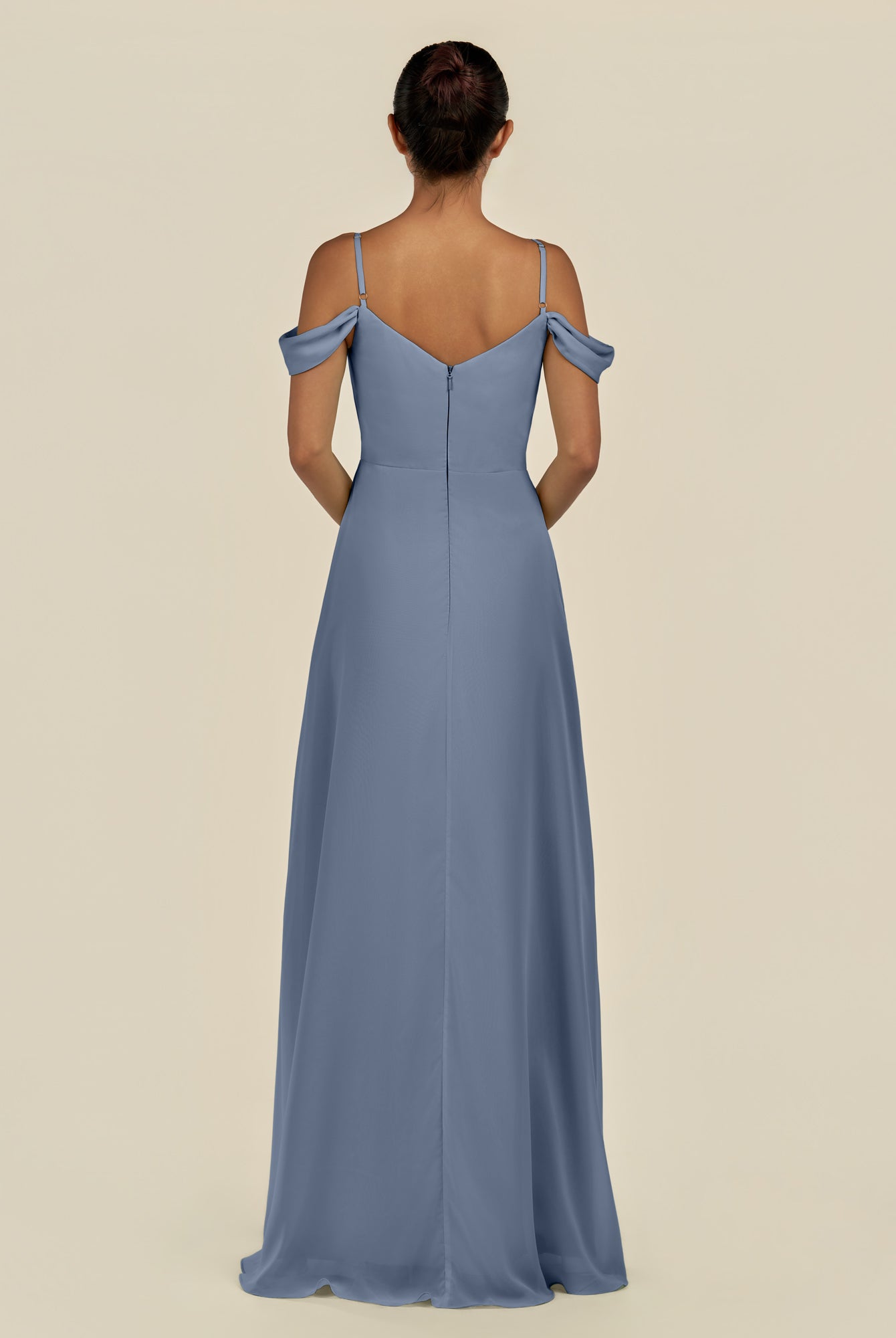 KissDress-Elvani Neptune A Line Chiffon Off the Shoulder Long Bridesmaid Dress with Pleats