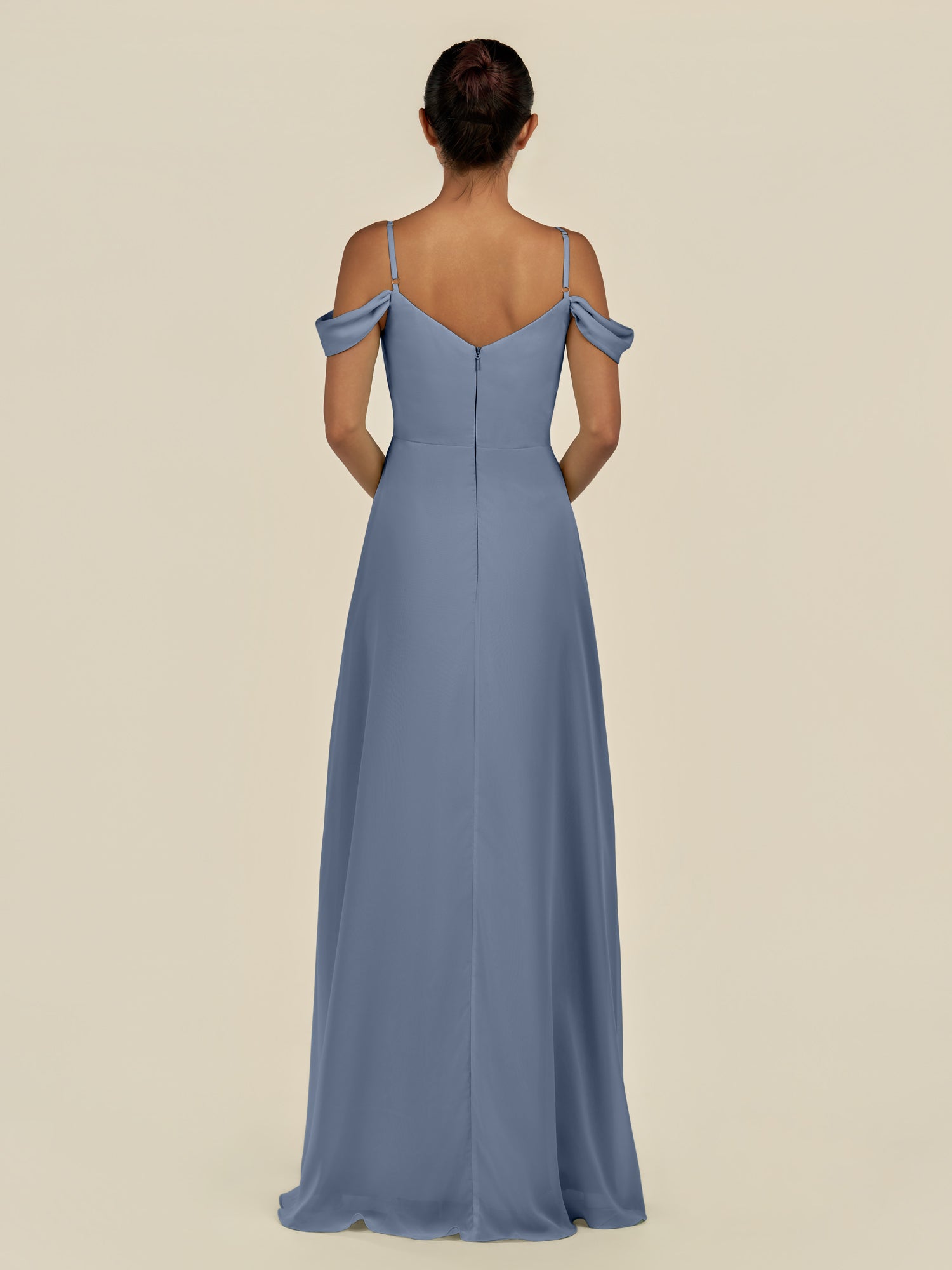 KissDress-Elvani Neptune A Line Chiffon Off the Shoulder Long Bridesmaid Dress with Pleats
