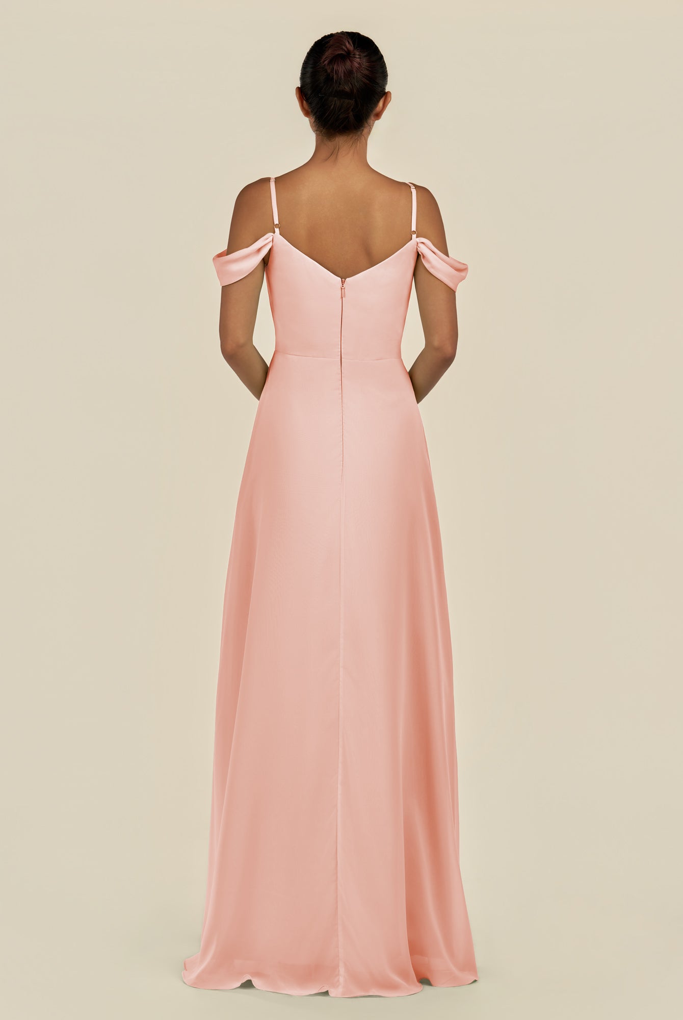 KissDress-Elvani Rose Petal A Line Chiffon Off the Shoulder Long Bridesmaid Dress with Pleats