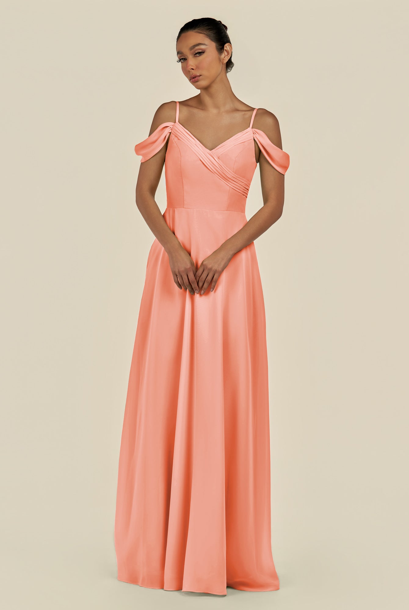 KissDress-Elvani Rosette A Line Chiffon Off the Shoulder Long Bridesmaid Dress with Pleats