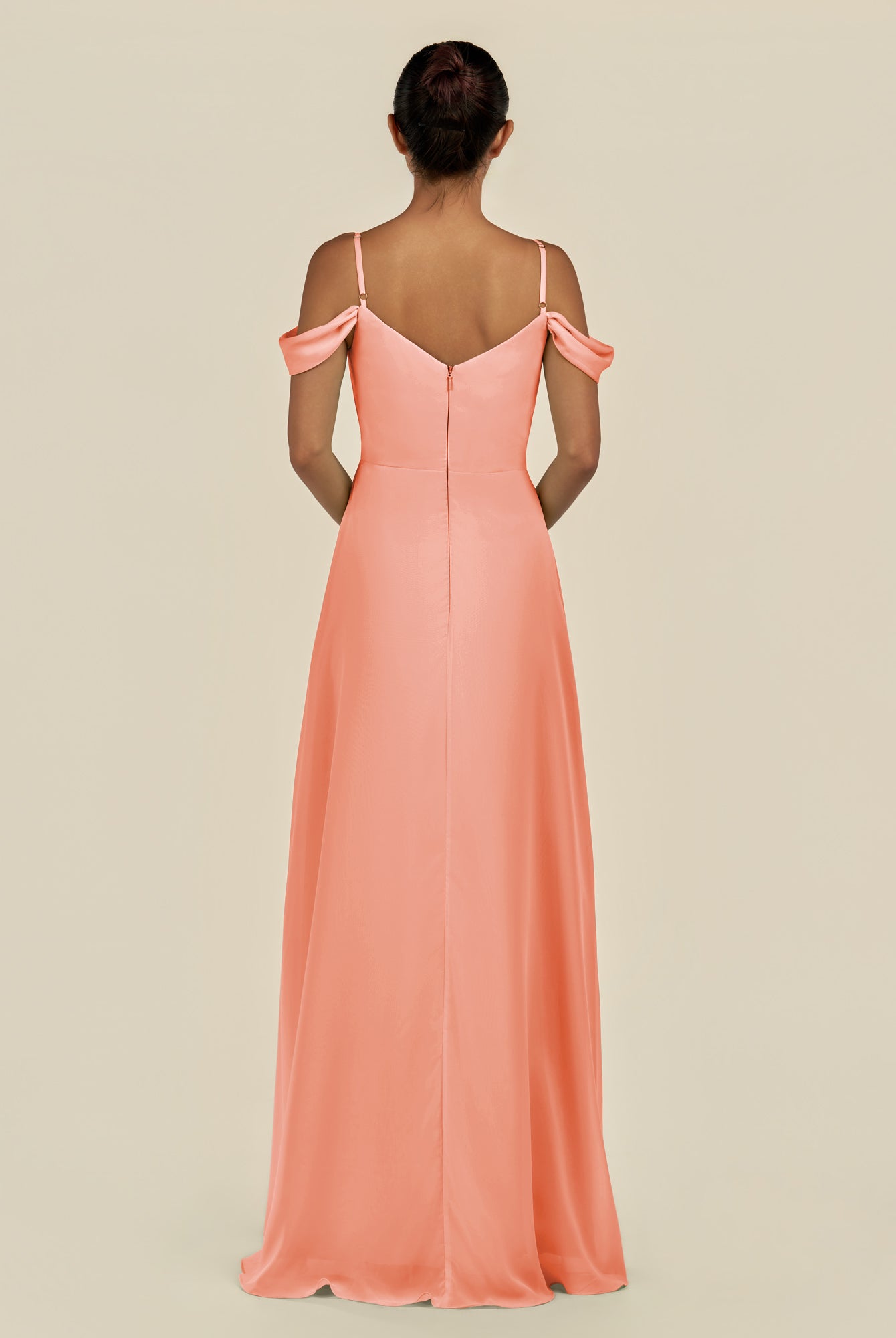KissDress-Elvani Rosette A Line Chiffon Off the Shoulder Long Bridesmaid Dress with Pleats