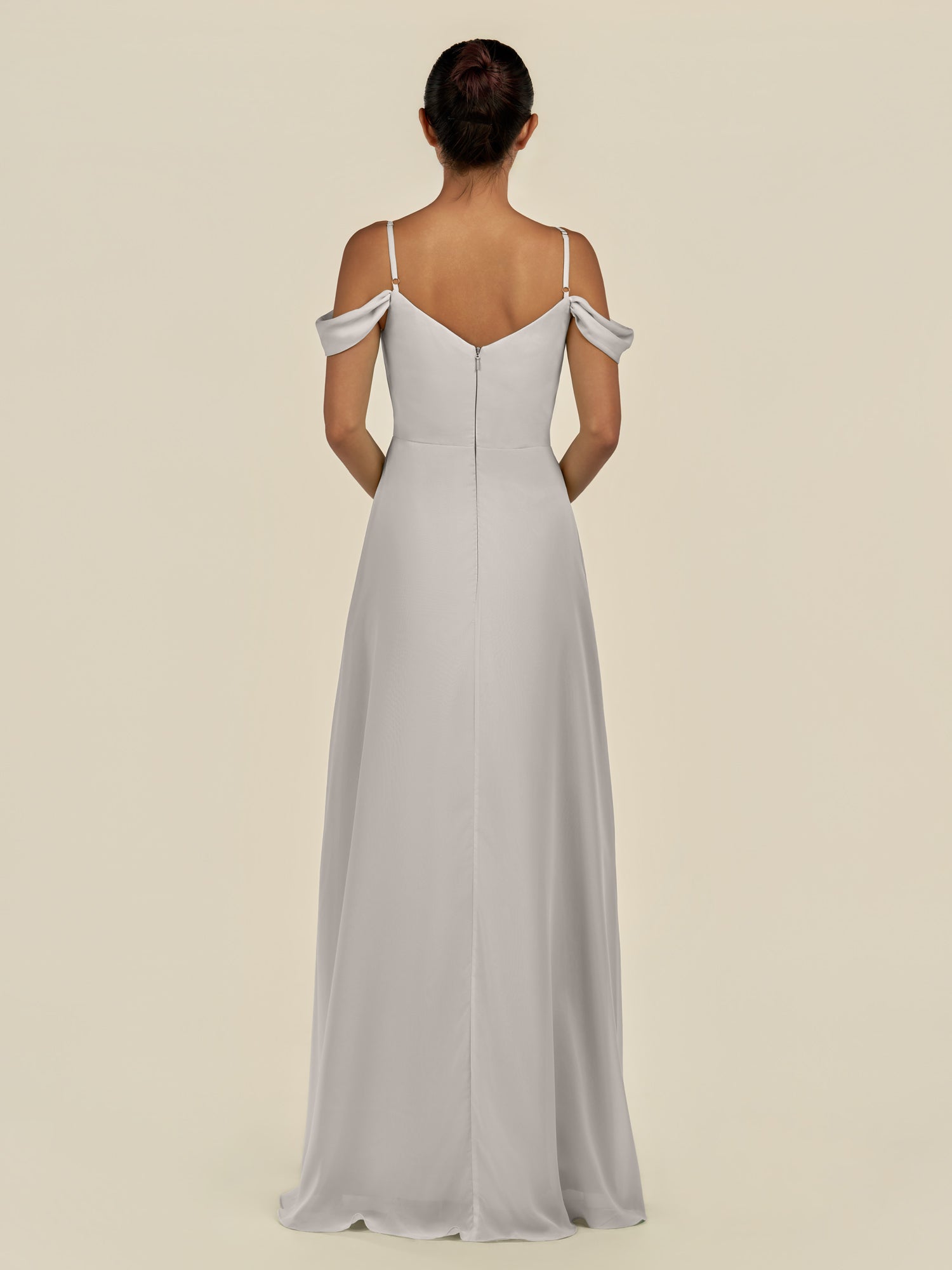 KissDress-Elvani Silver A Line Chiffon Off the Shoulder Long Bridesmaid Dress with Pleats