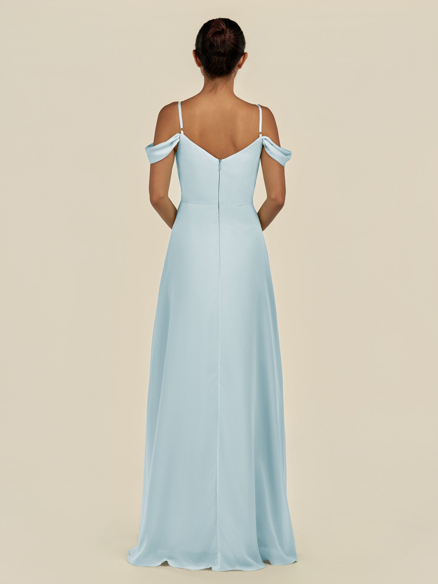 KissDress-Elvani Sky Blue A Line Chiffon Off the Shoulder Long Bridesmaid Dress with Pleats