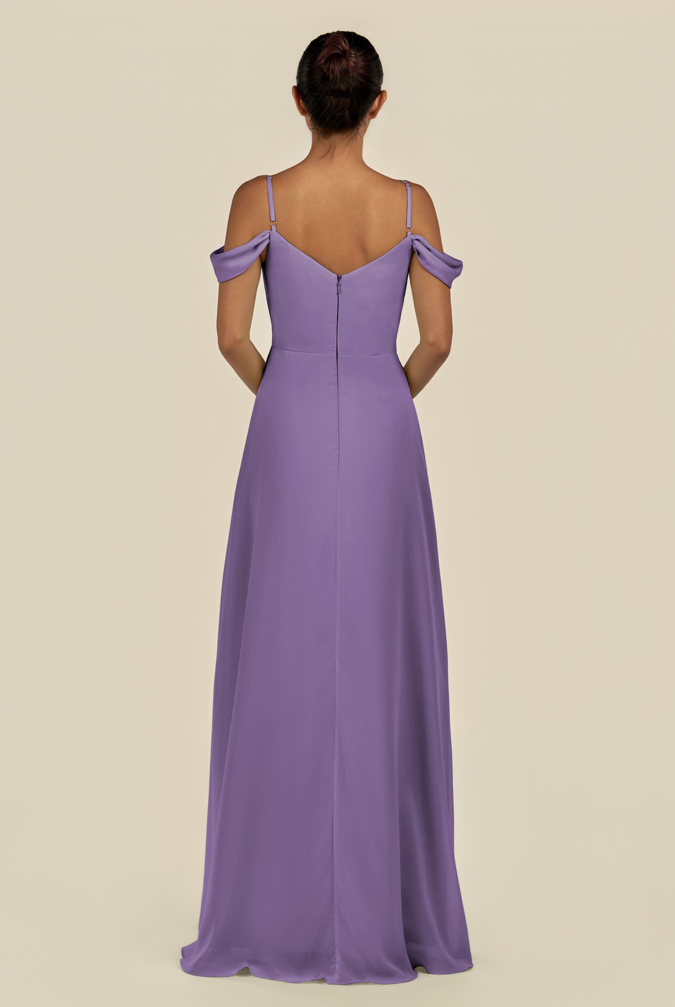 KissDress-Elvani Tahiti A Line Chiffon Off the Shoulder Long Bridesmaid Dress with Pleats