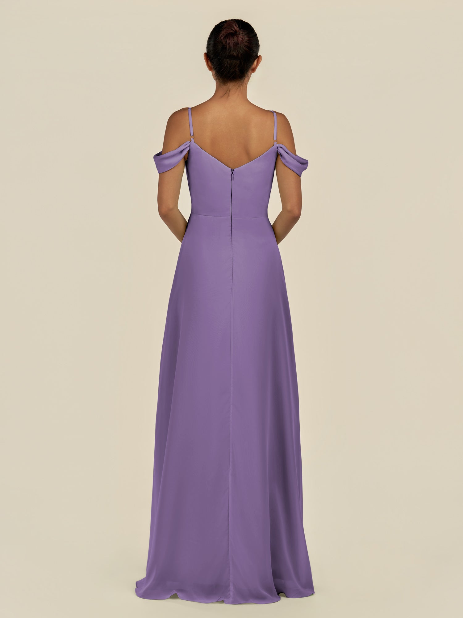 KissDress-Elvani Tahiti A Line Chiffon Off the Shoulder Long Bridesmaid Dress with Pleats