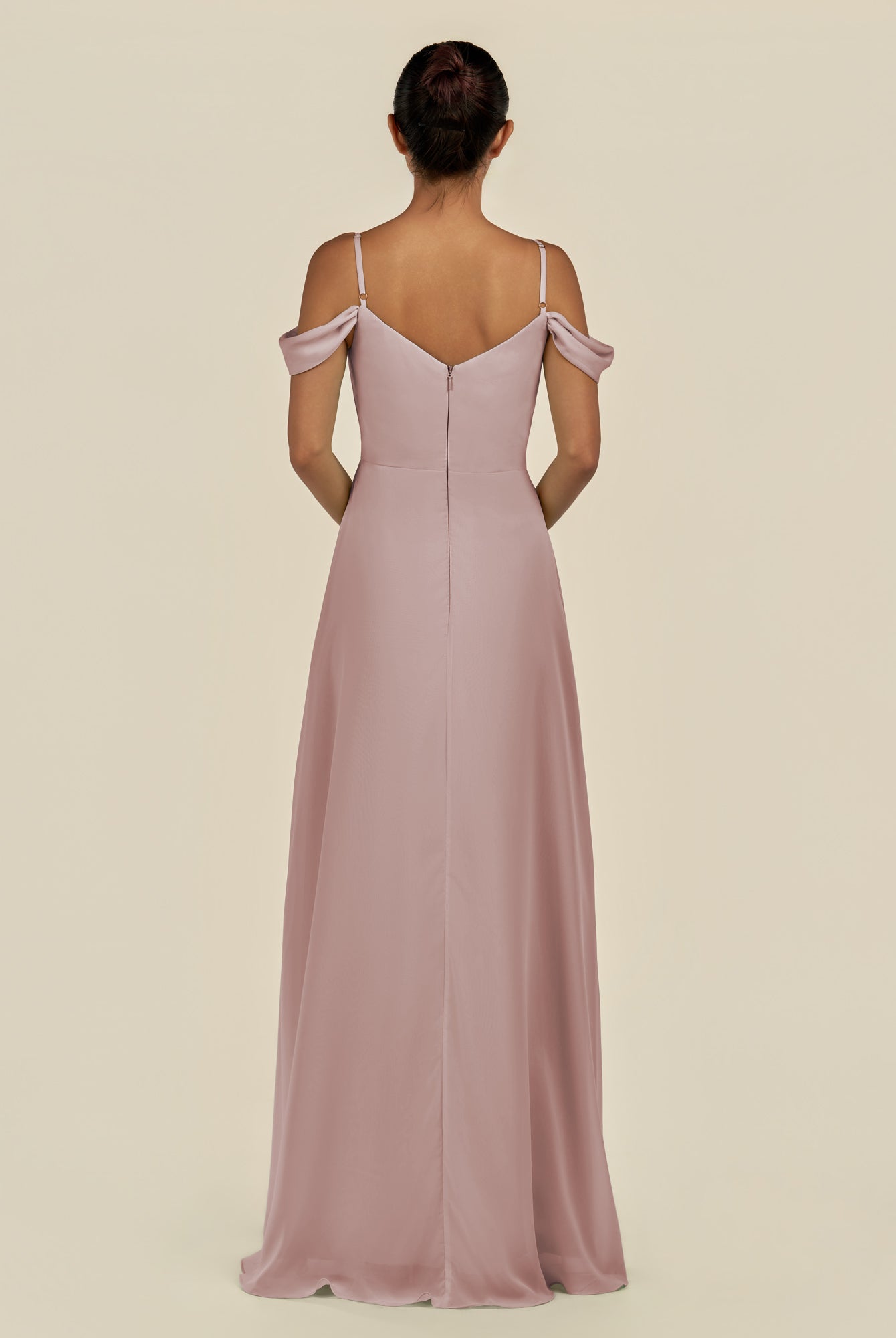 KissDress-Elvani Toffee A Line Chiffon Off the Shoulder Long Bridesmaid Dress with Pleats
