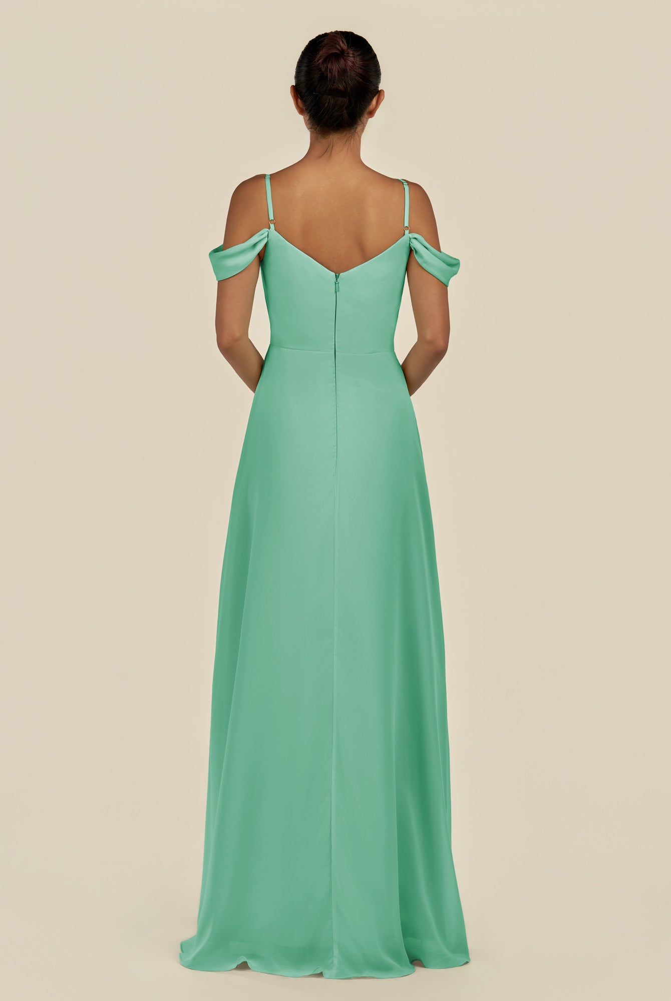 KissDress-Elvani Turquoise A Line Chiffon Off the Shoulder Long Bridesmaid Dress with Pleats