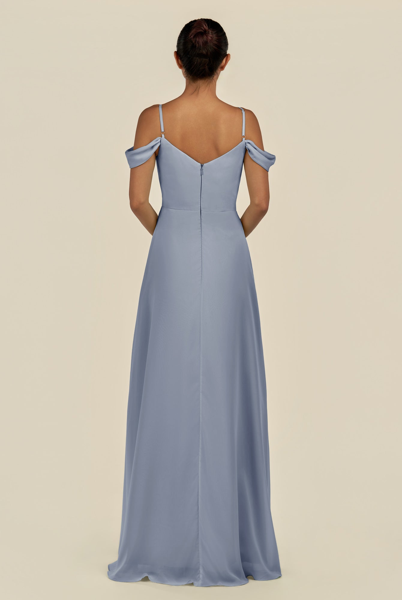 KissDress-Elvani Twilight A Line Chiffon Off the Shoulder Long Bridesmaid Dress with Pleats