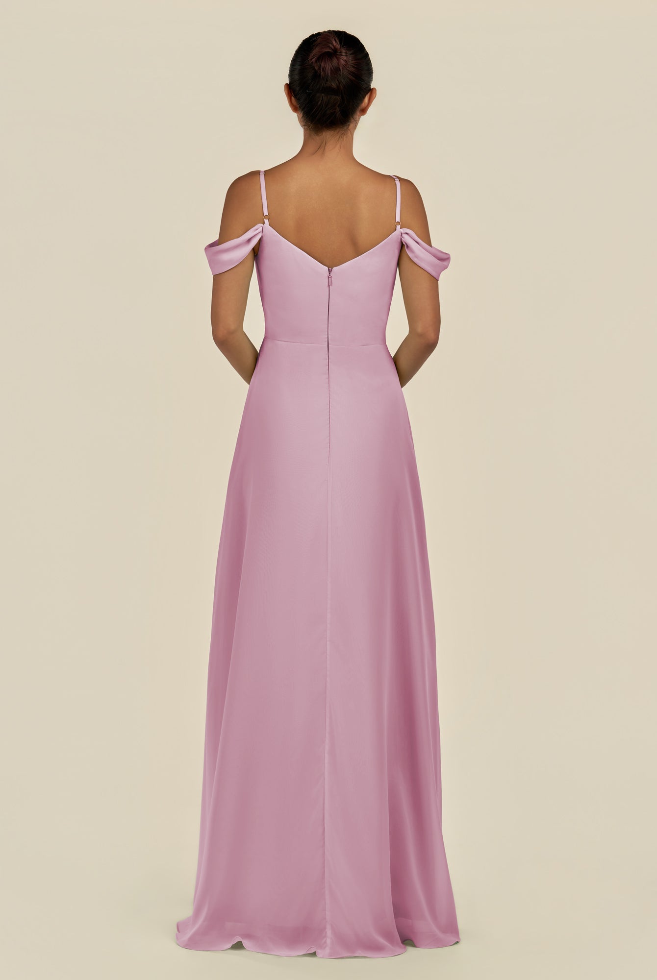 KissDress-Elvani Vintage Mauve A Line Chiffon Off the Shoulder Long Bridesmaid Dress with Pleats