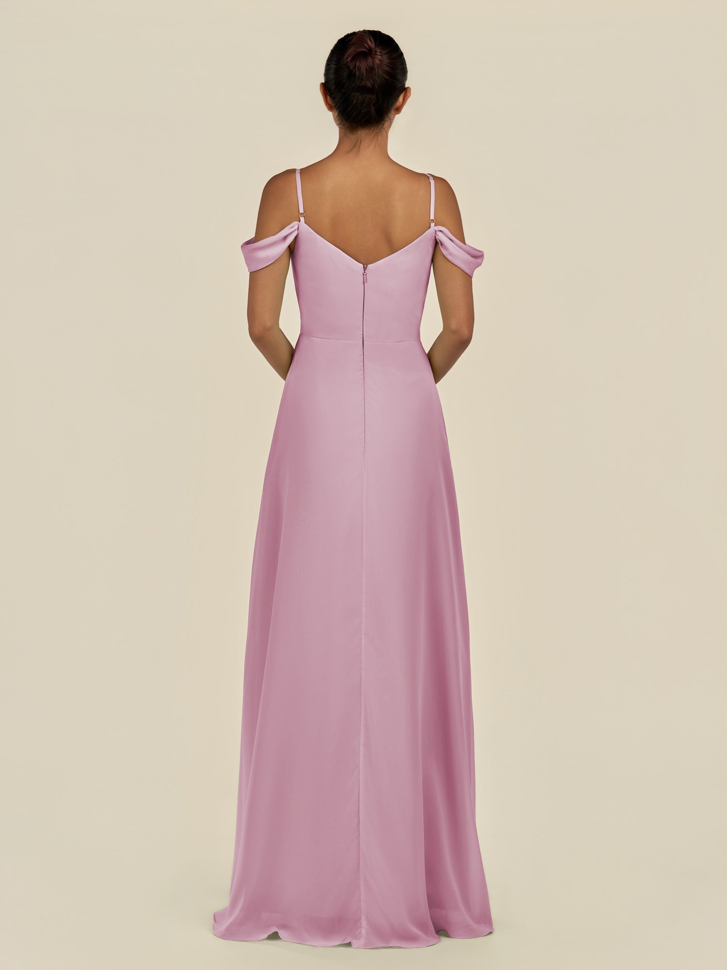 KissDress-Elvani Vintage Mauve A Line Chiffon Off the Shoulder Long Bridesmaid Dress with Pleats