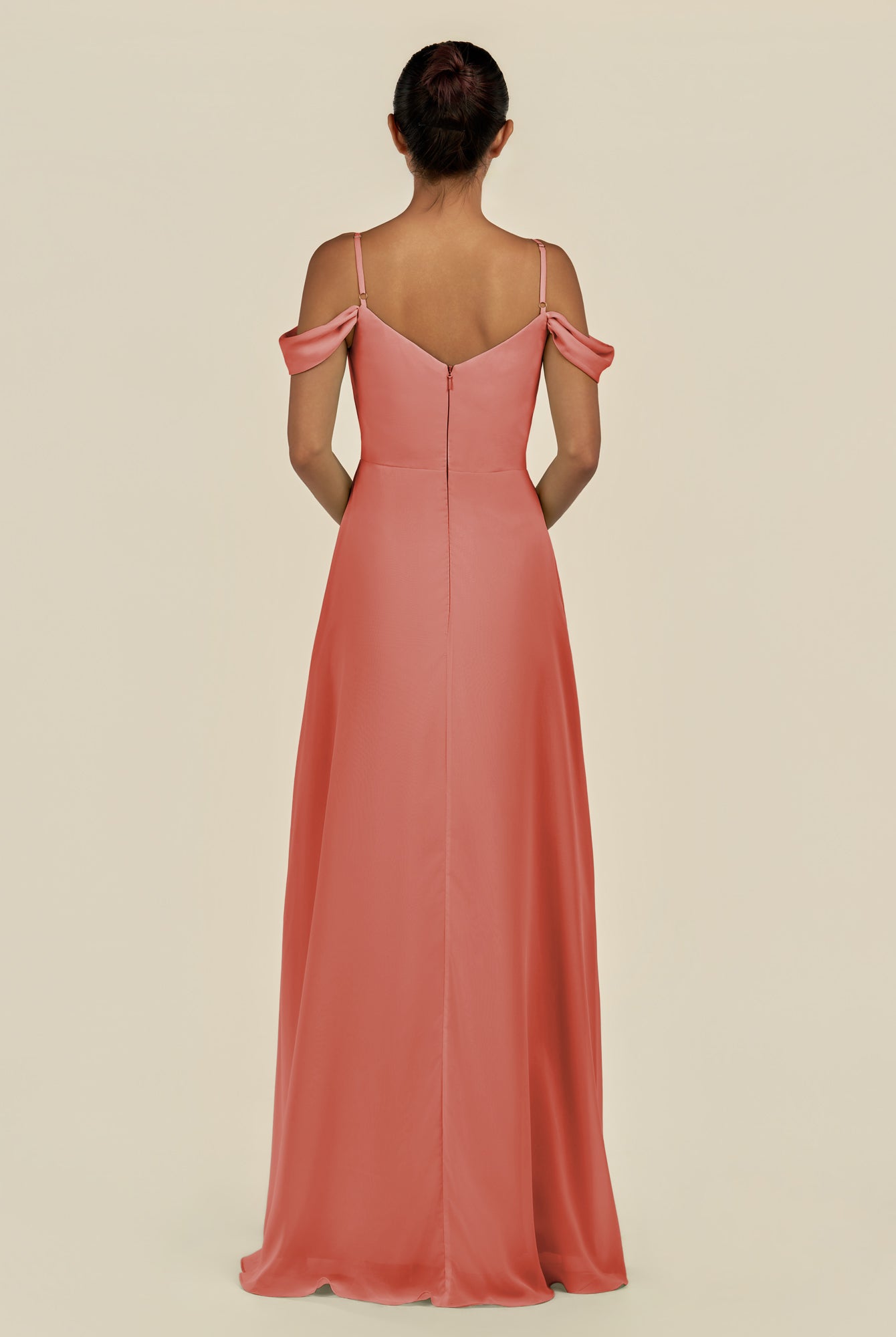 KissDress-Elvani Wild Rose A Line Chiffon Off the Shoulder Long Bridesmaid Dress with Pleats