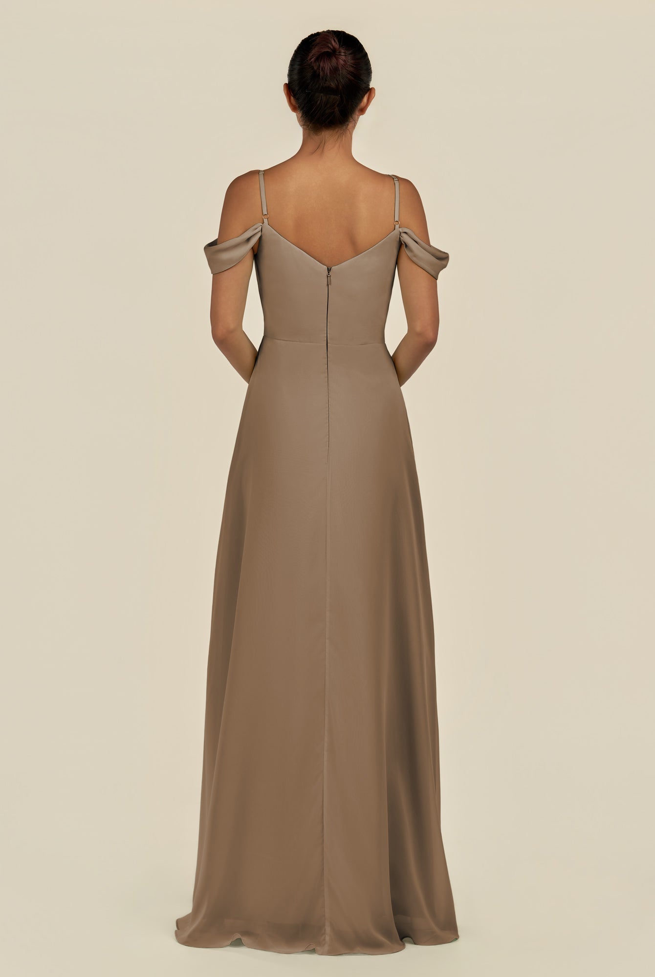 KissDress-Elvani Willow Green A Line Chiffon Off the Shoulder Long Bridesmaid Dress with Pleats
