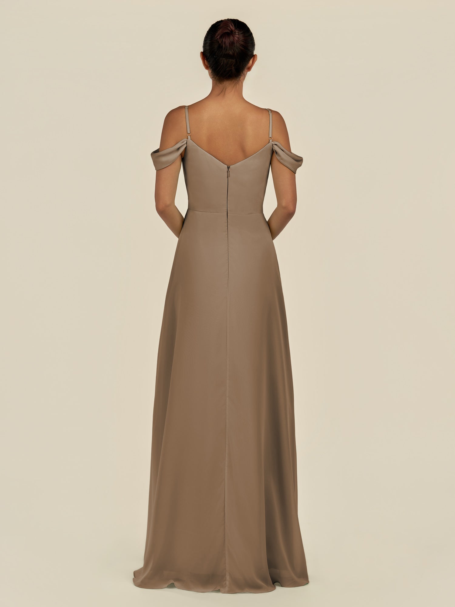 KissDress-Elvani Willow Green A Line Chiffon Off the Shoulder Long Bridesmaid Dress with Pleats
