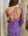Emerald One-Sleeve Short Sequin Lace-Up Embroidered Homecoming Dress