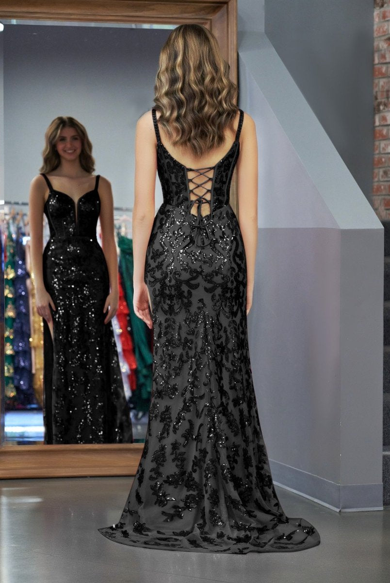 Sparkly Blue Sheath Sequins Long Prom Dress with Slit - KissProm