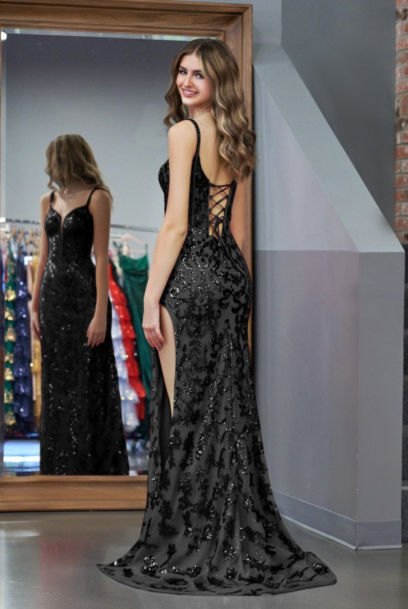 Sparkly Blue Sheath Sequins Long Prom Dress with Slit - KissProm