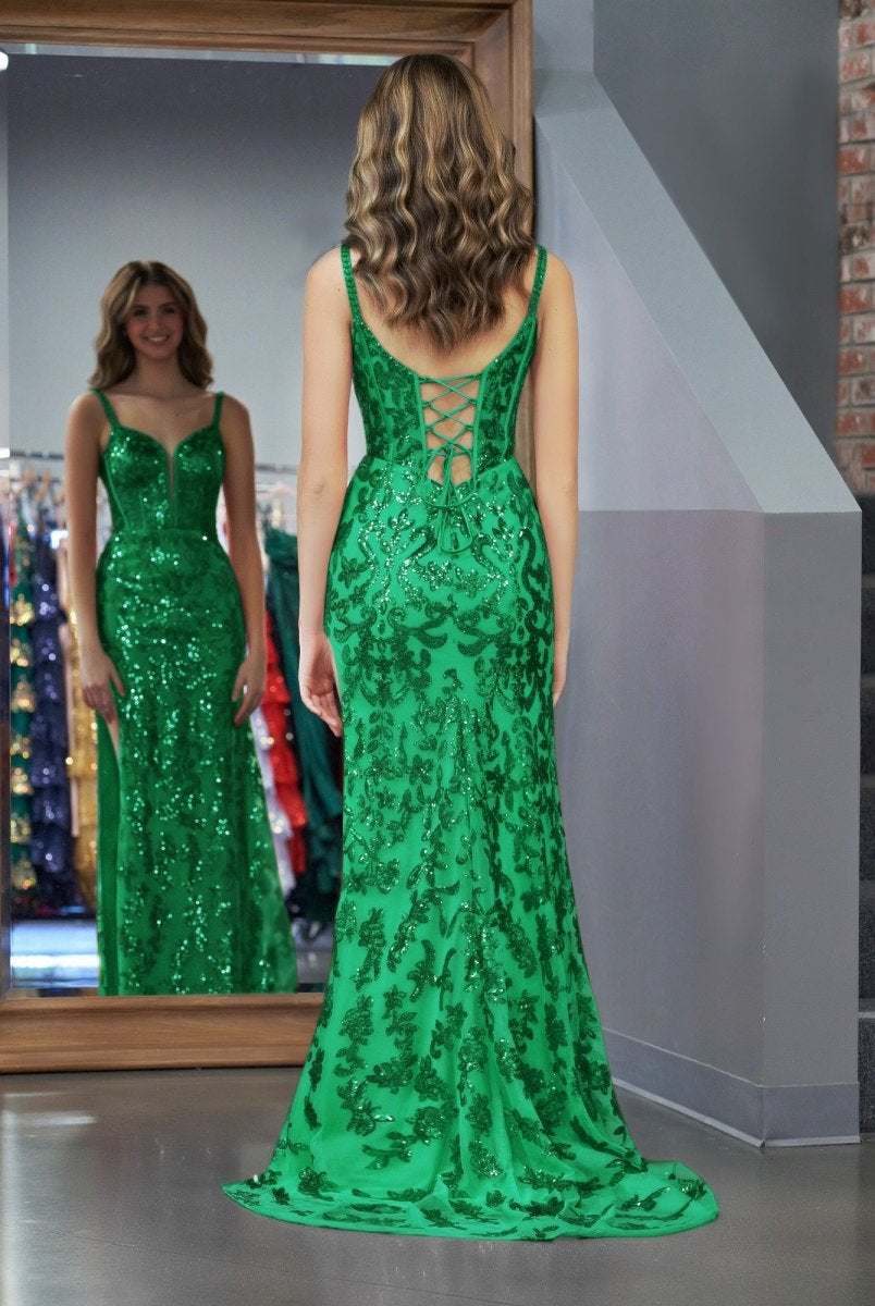 Sparkly Blue Sheath Sequins Long Prom Dress with Slit - KissProm