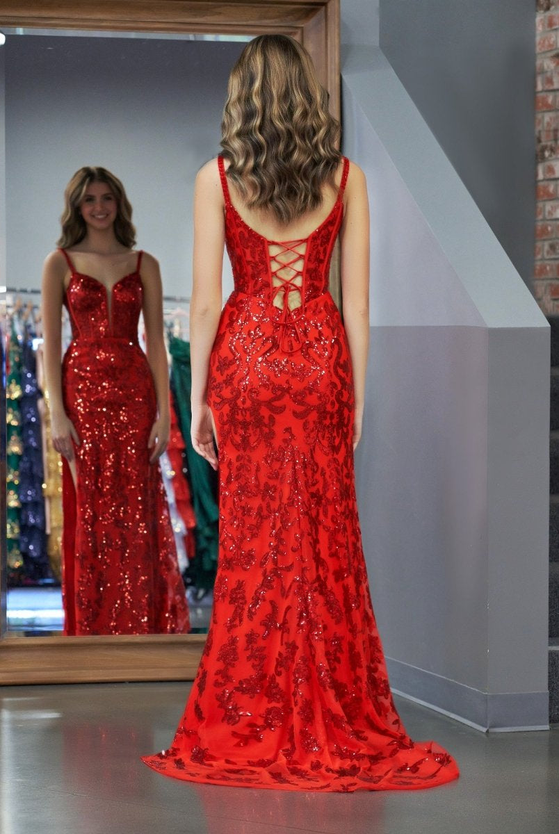 Sparkly Blue Sheath Sequins Long Prom Dress with Slit - KissProm