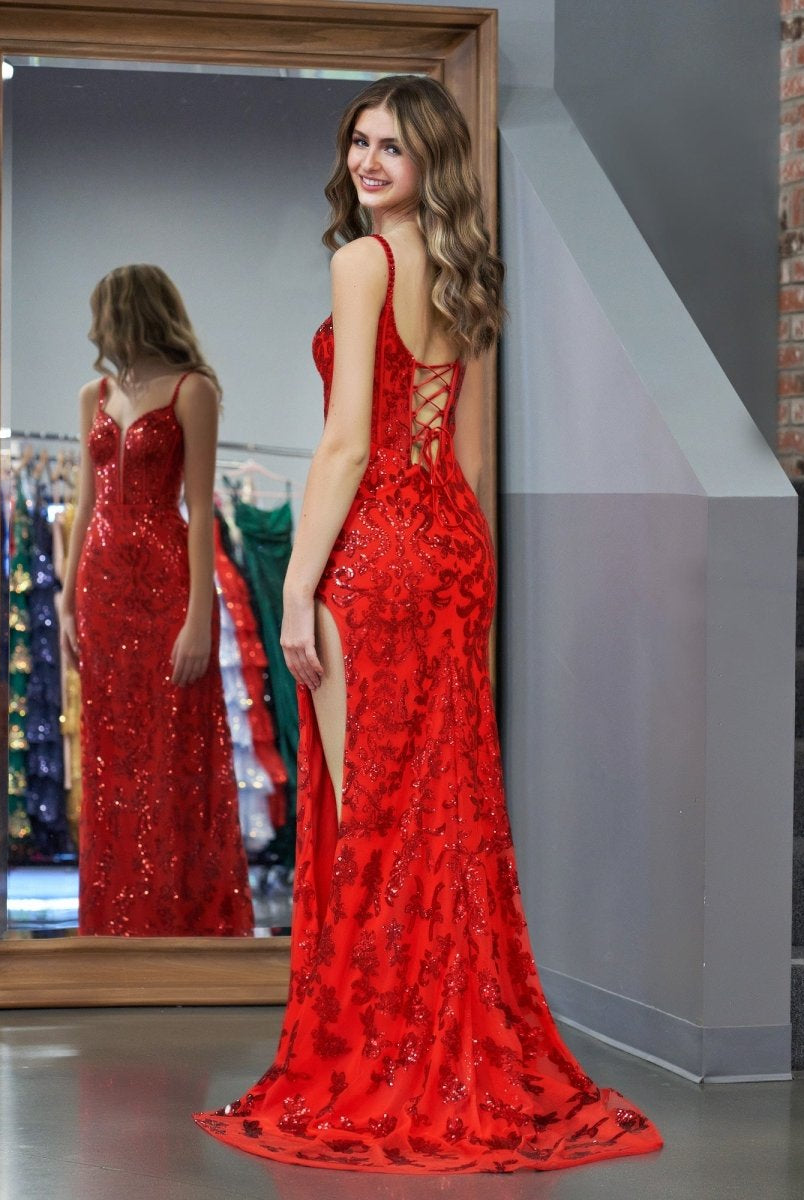 Sparkly Blue Sheath Sequins Long Prom Dress with Slit - KissProm