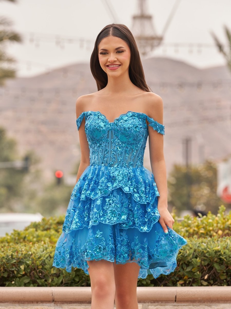 Everly | Peacock - A - Line Sweetheart Tiered Short Homecoming Dress - KissProm