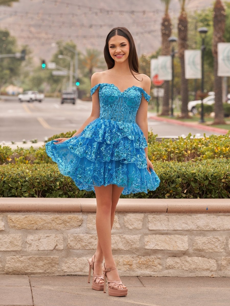 Everly | Peacock - A - Line Sweetheart Tiered Short Homecoming Dress - KissProm