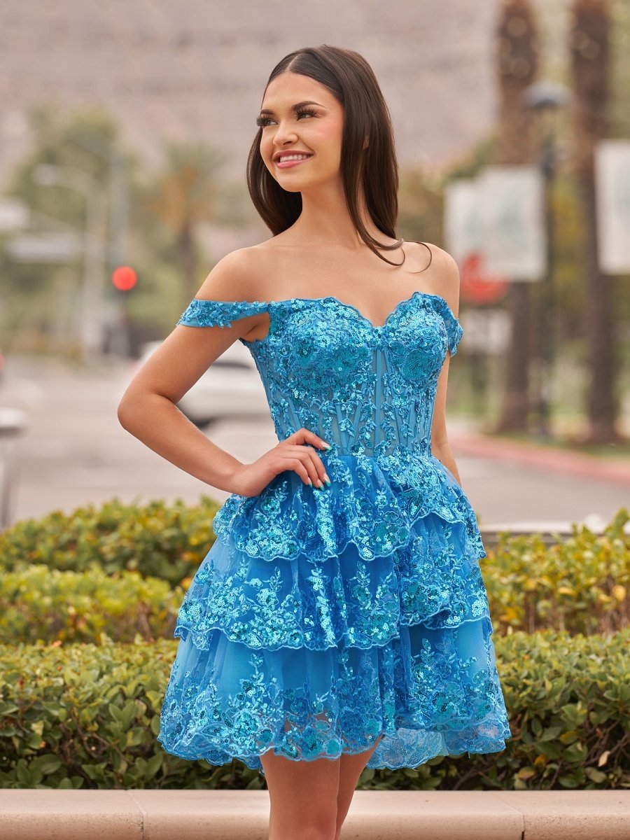 Everly | Peacock - A - Line Sweetheart Tiered Short Homecoming Dress - KissProm