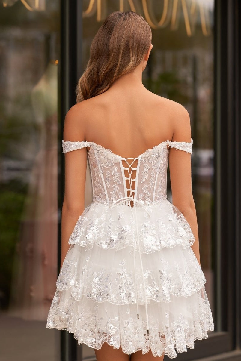 Everly | A - Line Sweetheart Tiered Navy Blue Short Homecoming Dress - KissProm