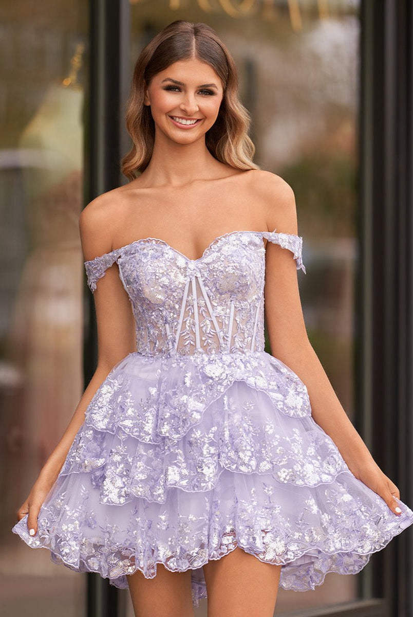Everly | A - Line Sweetheart Tiered Navy Blue Short Homecoming Dress - KissProm