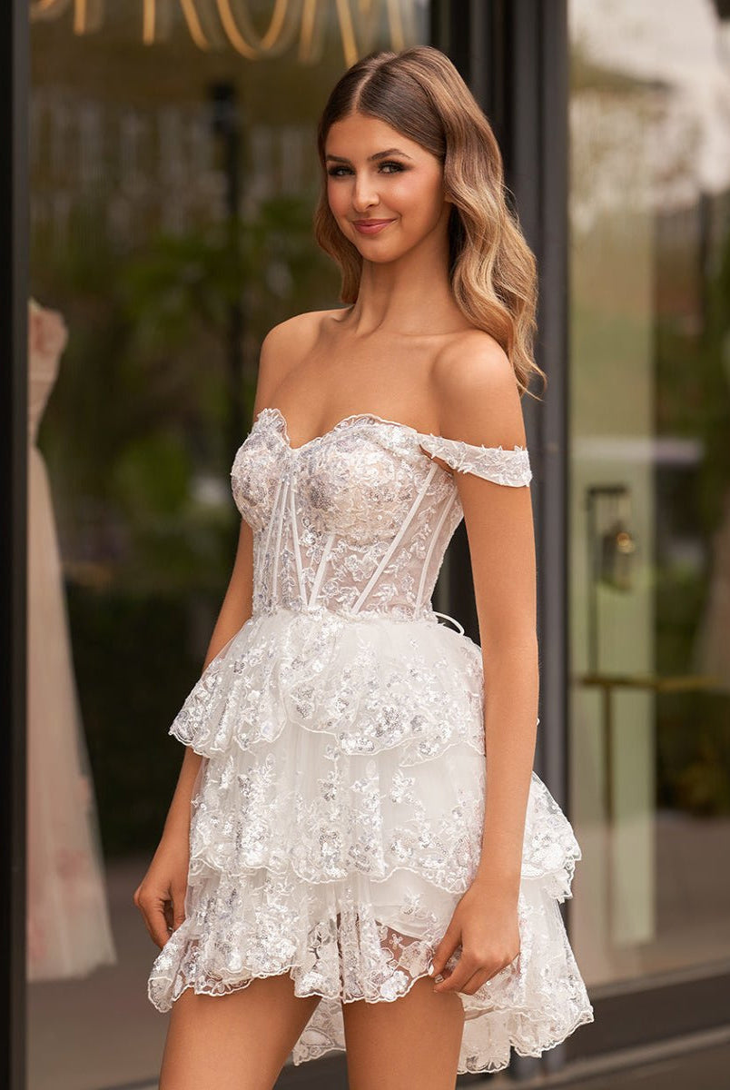 Everly | A - Line Sweetheart Tiered Navy Blue Short Homecoming Dress - KissProm