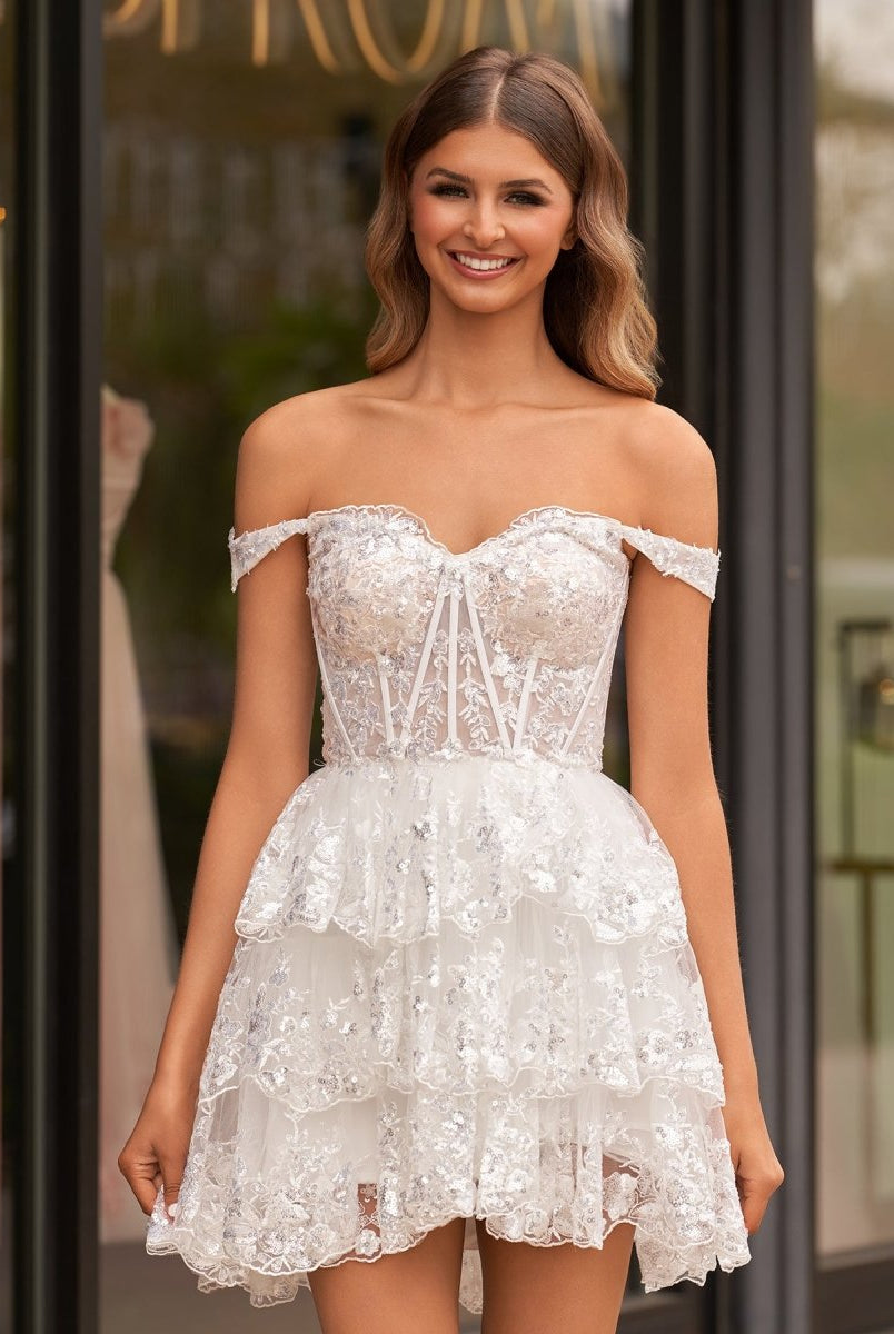 Everly | A - Line Sweetheart Tiered Navy Blue Short Homecoming Dress - KissProm