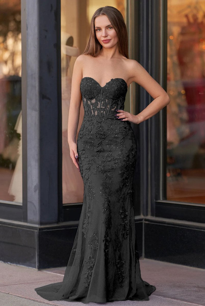 Evie |Mermaid Sweetheart Neck Lace Long Prom Dress With Appliques - KissProm