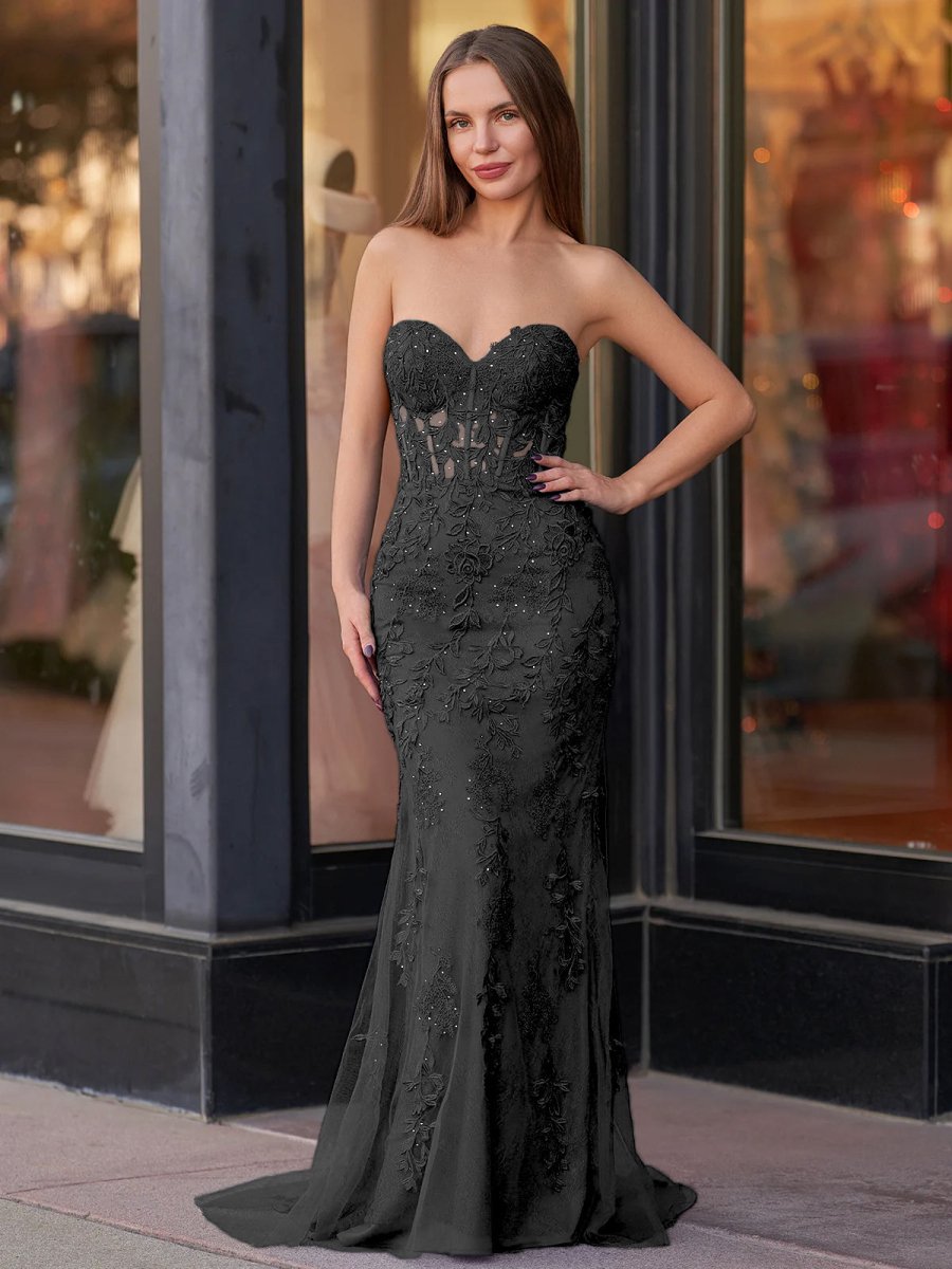 Evie |Mermaid Sweetheart Neck Lace Long Prom Dress With Appliques - KissProm