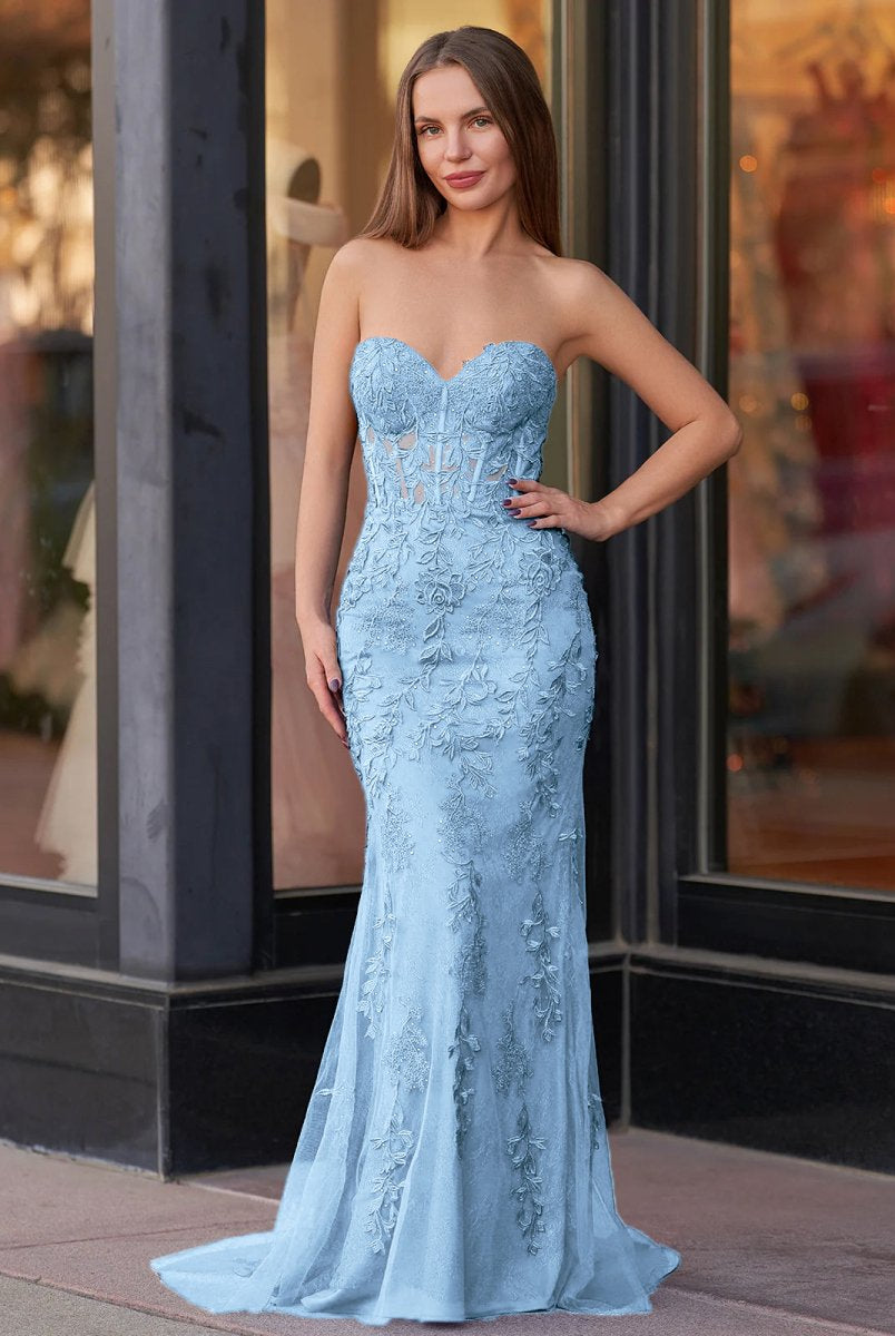 Evie |Mermaid Sweetheart Neck Lace Long Prom Dress With Appliques - KissProm