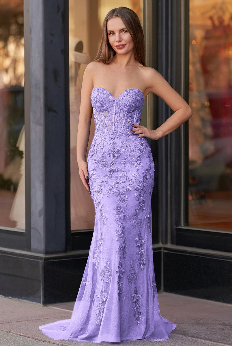 Evie |Mermaid Sweetheart Neck Lace Long Prom Dress With Appliques - KissProm
