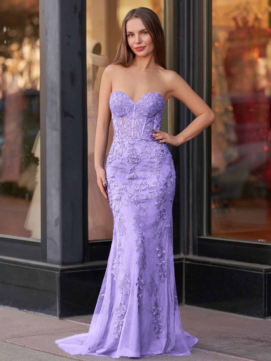 Evie |Mermaid Sweetheart Neck Lace Long Prom Dress With Appliques - KissProm