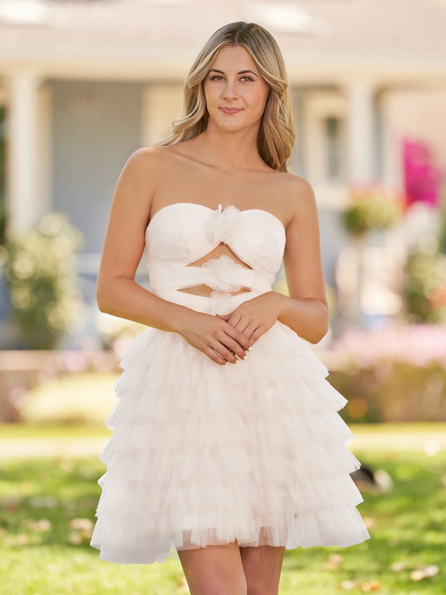 Orange Strapless Ruffle Tiered Tulle Short Homecoming Dress