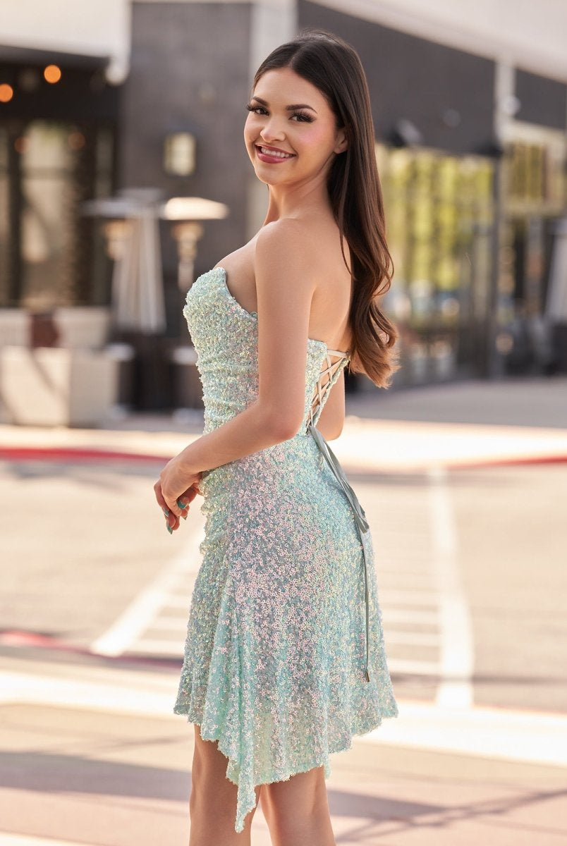 Feiya | Mint Green - Sheath Scoop Neck Sequined Short Homecoming Dresses - KissProm